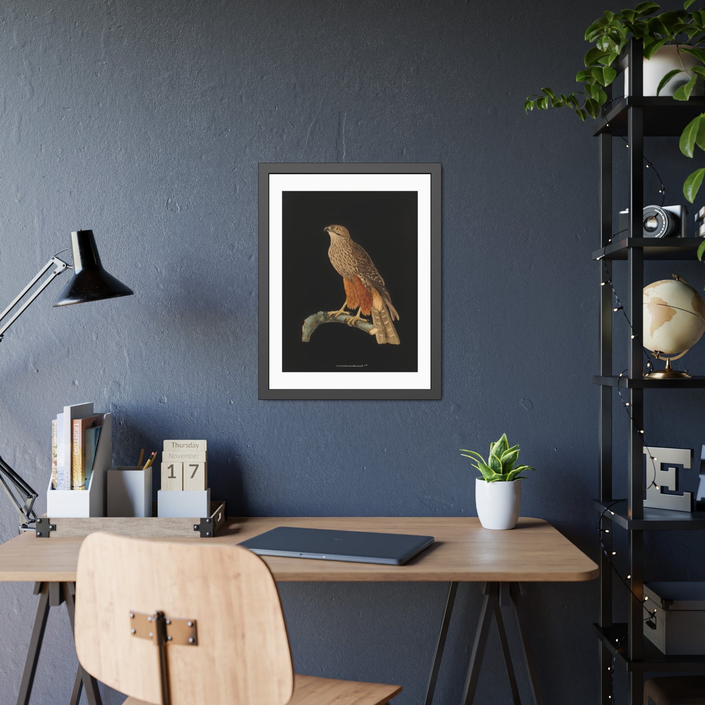 Framed Bird Art Print — Vintage Red-Shouldered Hawk Illustration Poster