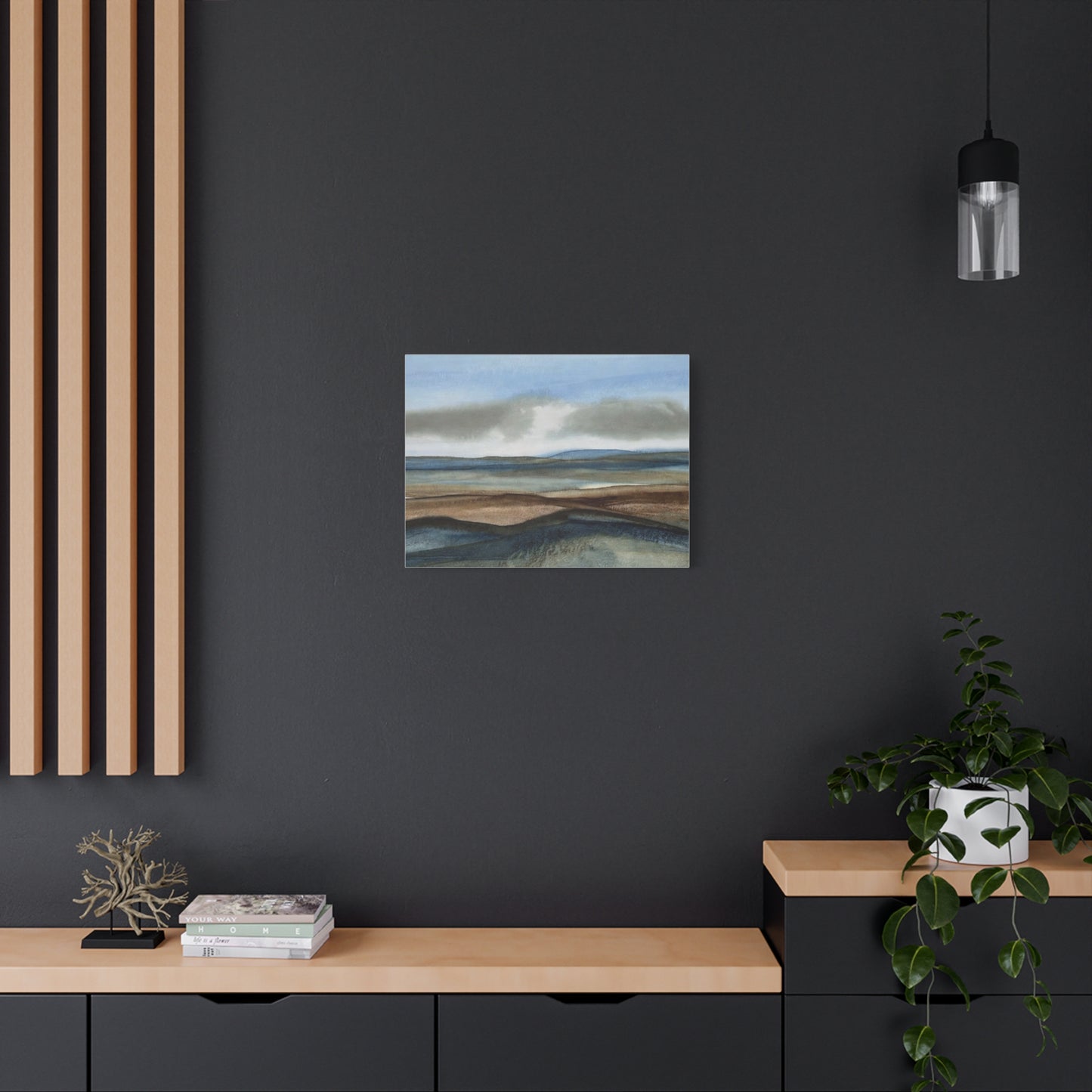 Coastal Mist Matte Canvas Print — Serene Blue-Brown Landscape Wall Art