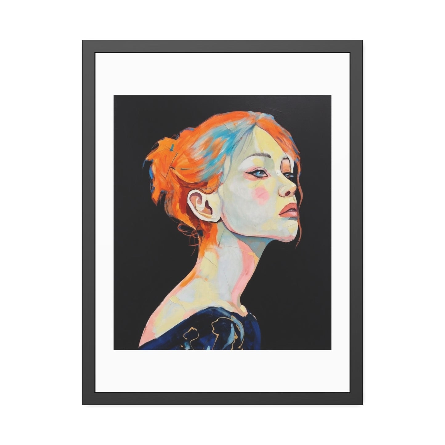 Framed Art Print — Colorful Portrait of Red‑Haired Woman