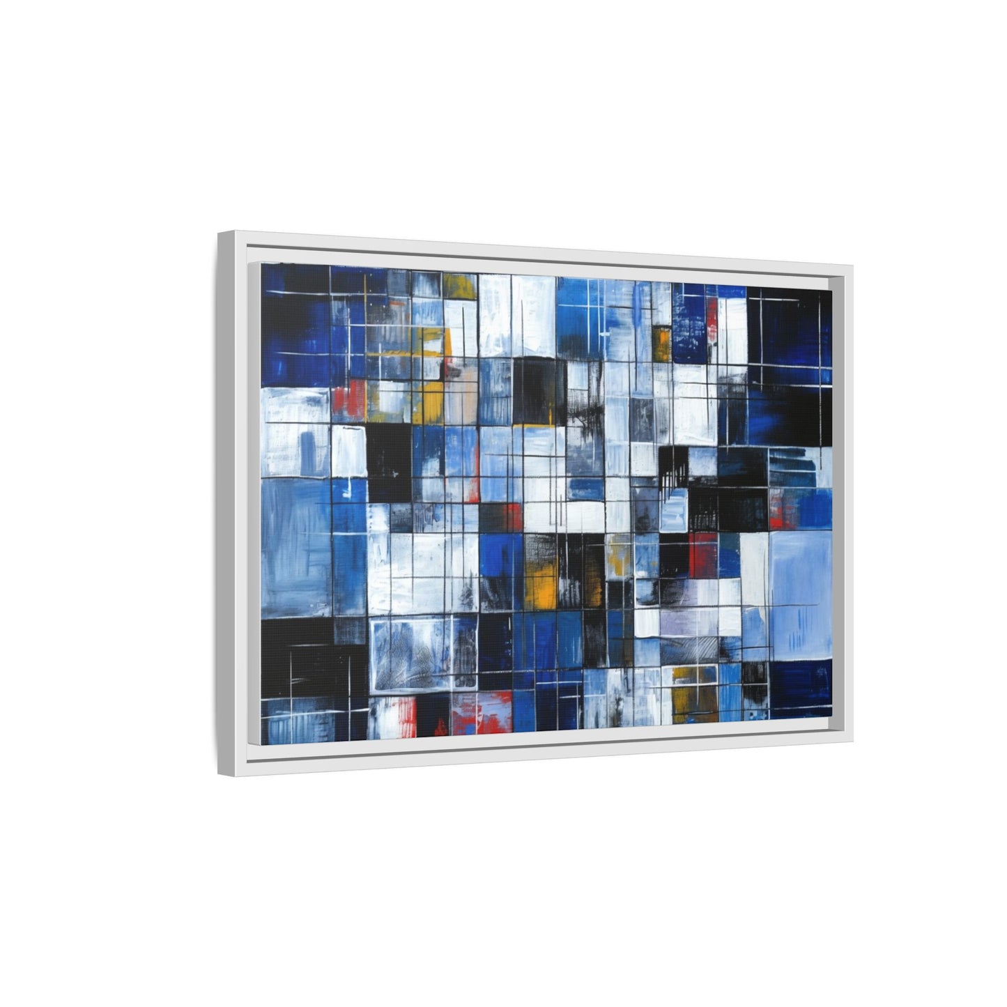 Abstract Blue Grid Matte Canvas Framed Art Print
