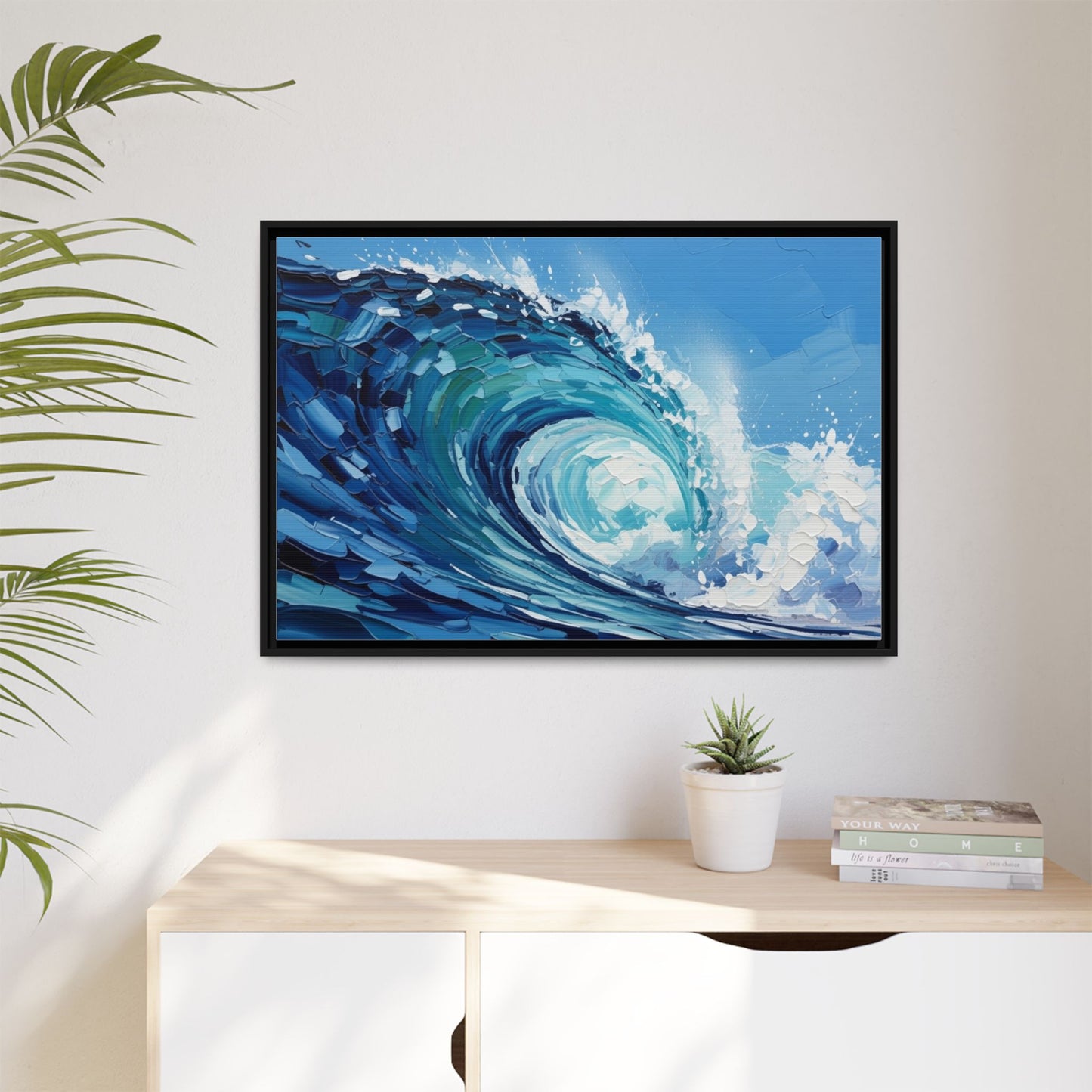 Framed Matte Canvas Wave Art — Blue Ocean Surf Wall Decor
