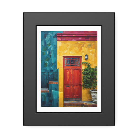 Framed Art Print - Vibrant Red Door Street Scene Poster