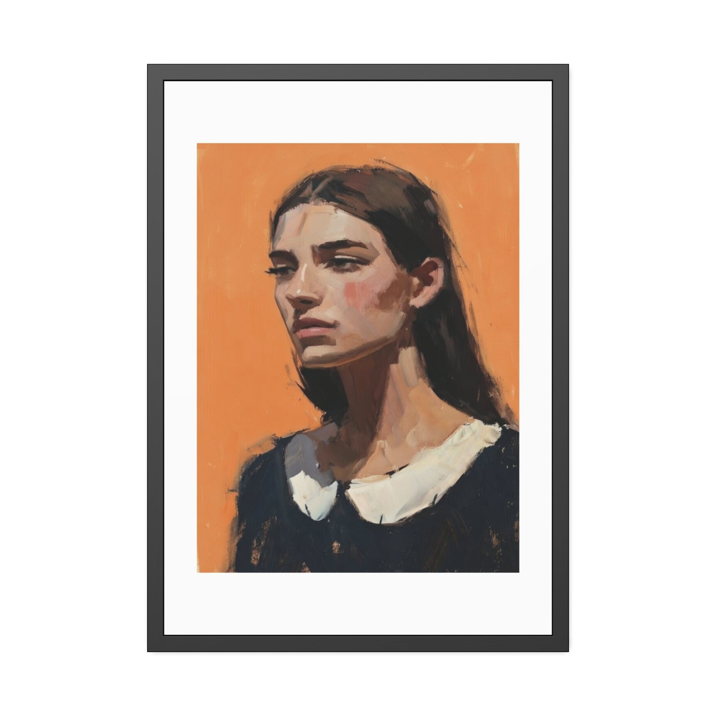 Framed Art Print — Portrait Painting on Orange Background