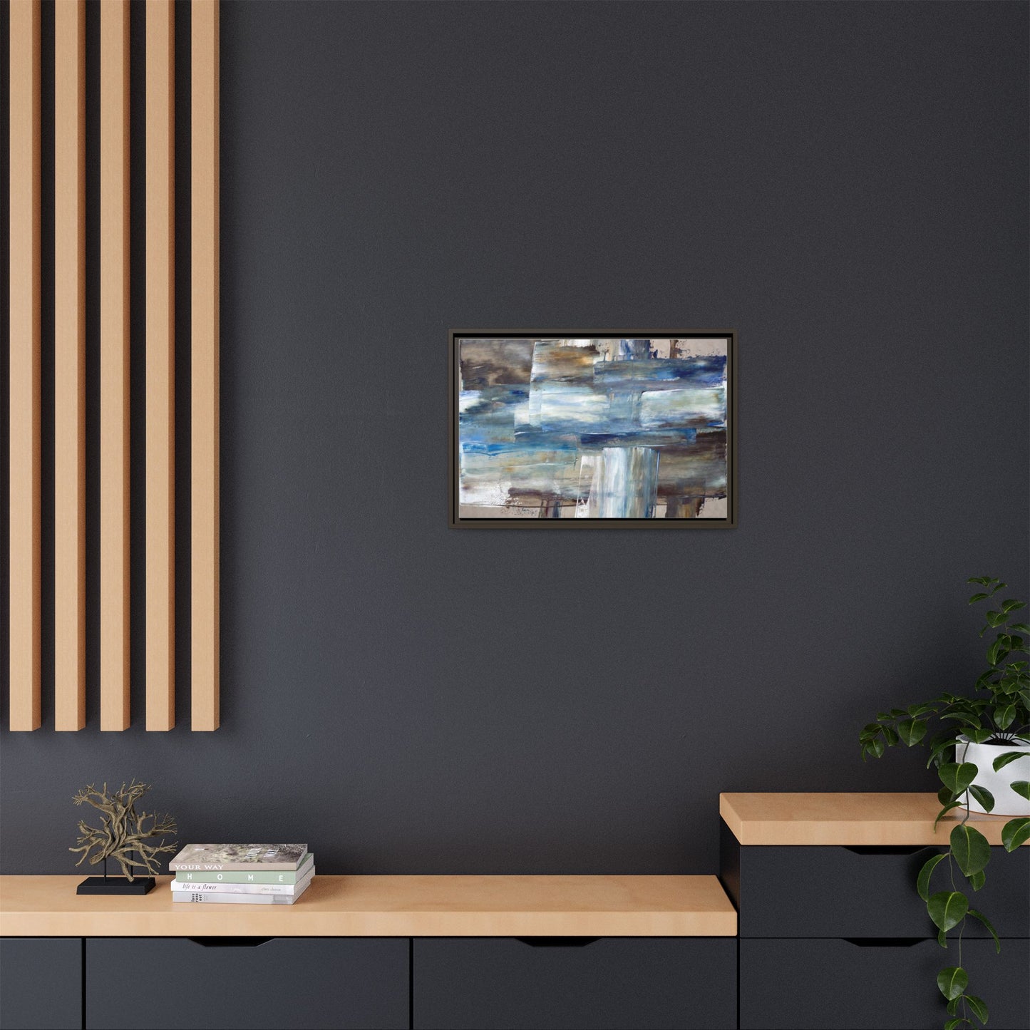 Abstract Blue Coastal Matte Canvas Framed Wall Art
