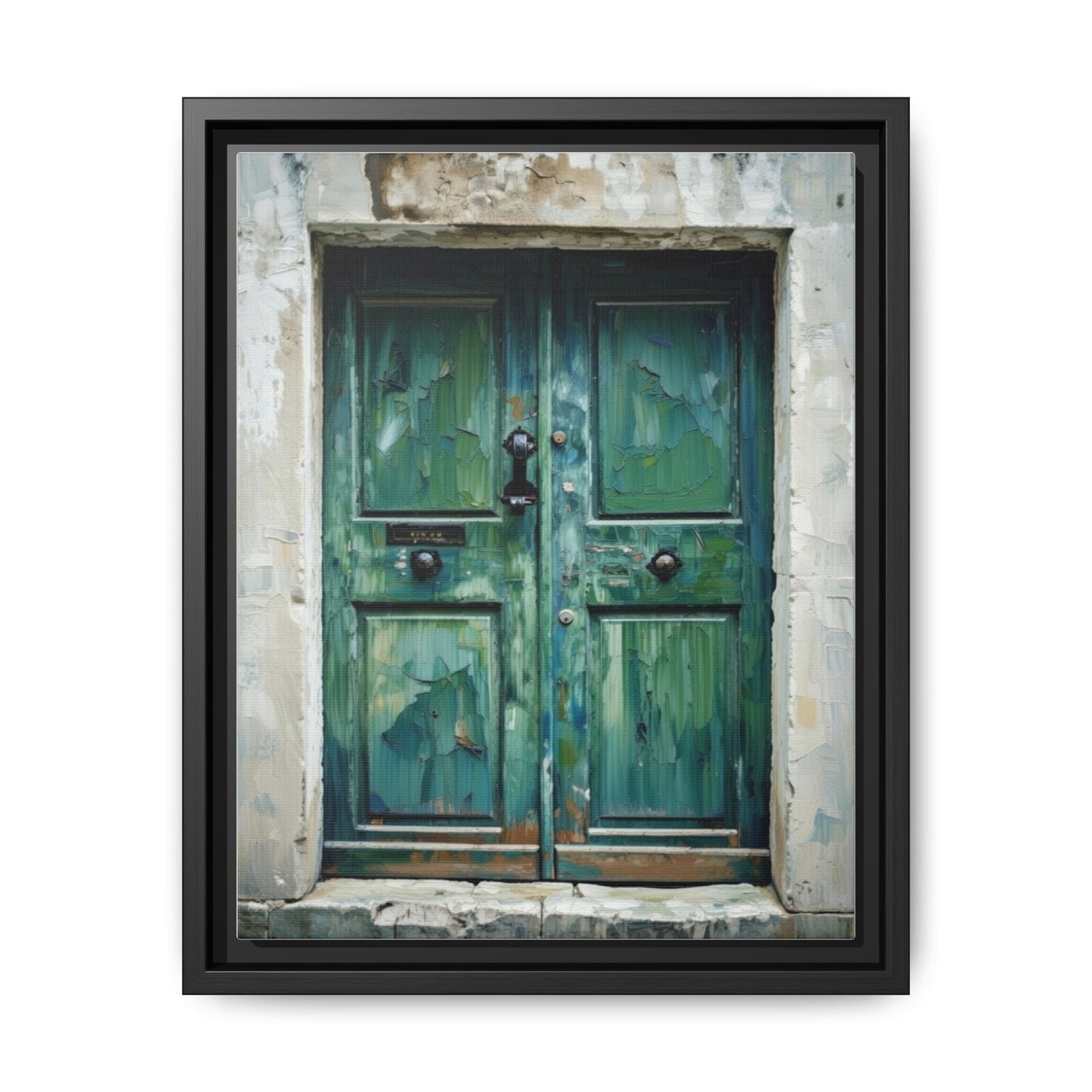 Framed Matte Canvas Art — Weathered Green Door Wall Print