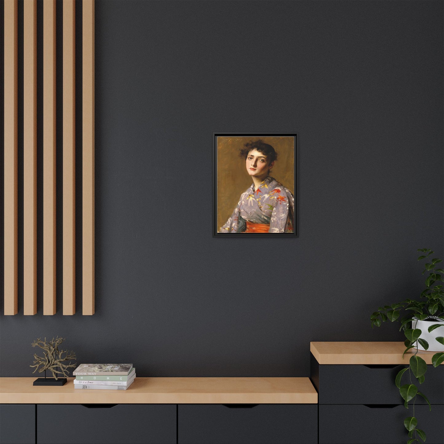 Girl in a Japanese Costume by William Merritt Chase Framed Matte Canvas Wall Art Print