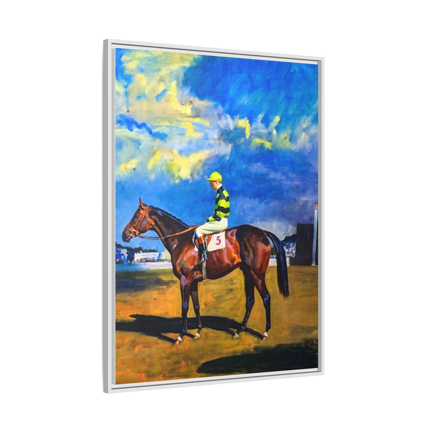 Framed Matte Canvas — Jockey on Racehorse Vintage Equestrian Wall Art