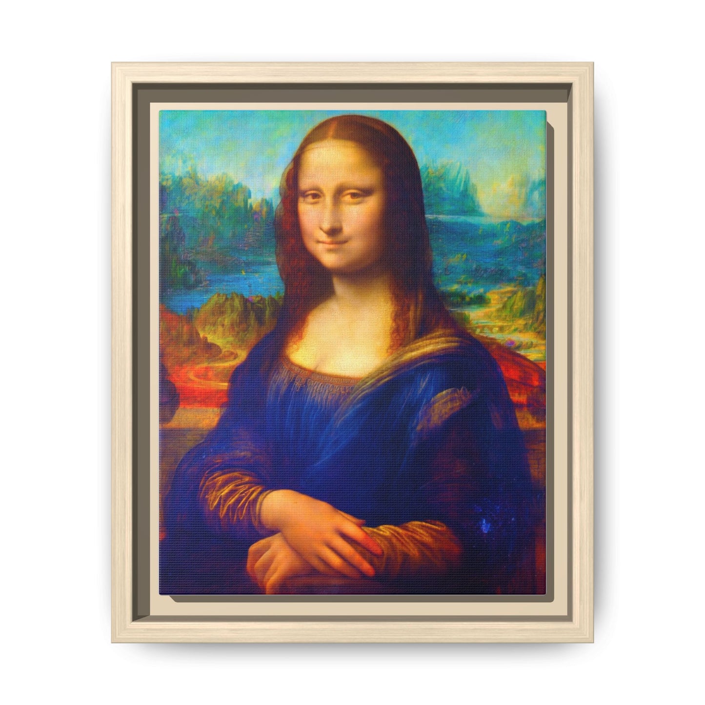 Framed Matte Canvas Print — Colorful Mona Lisa Wall Art