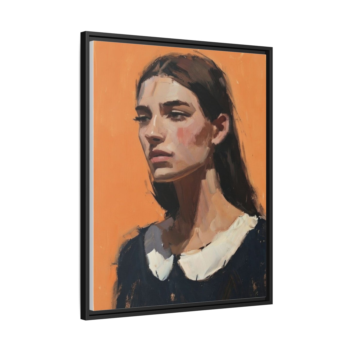 Framed Matte Canvas Portrait Art — Modern Figurative Painting on Orange