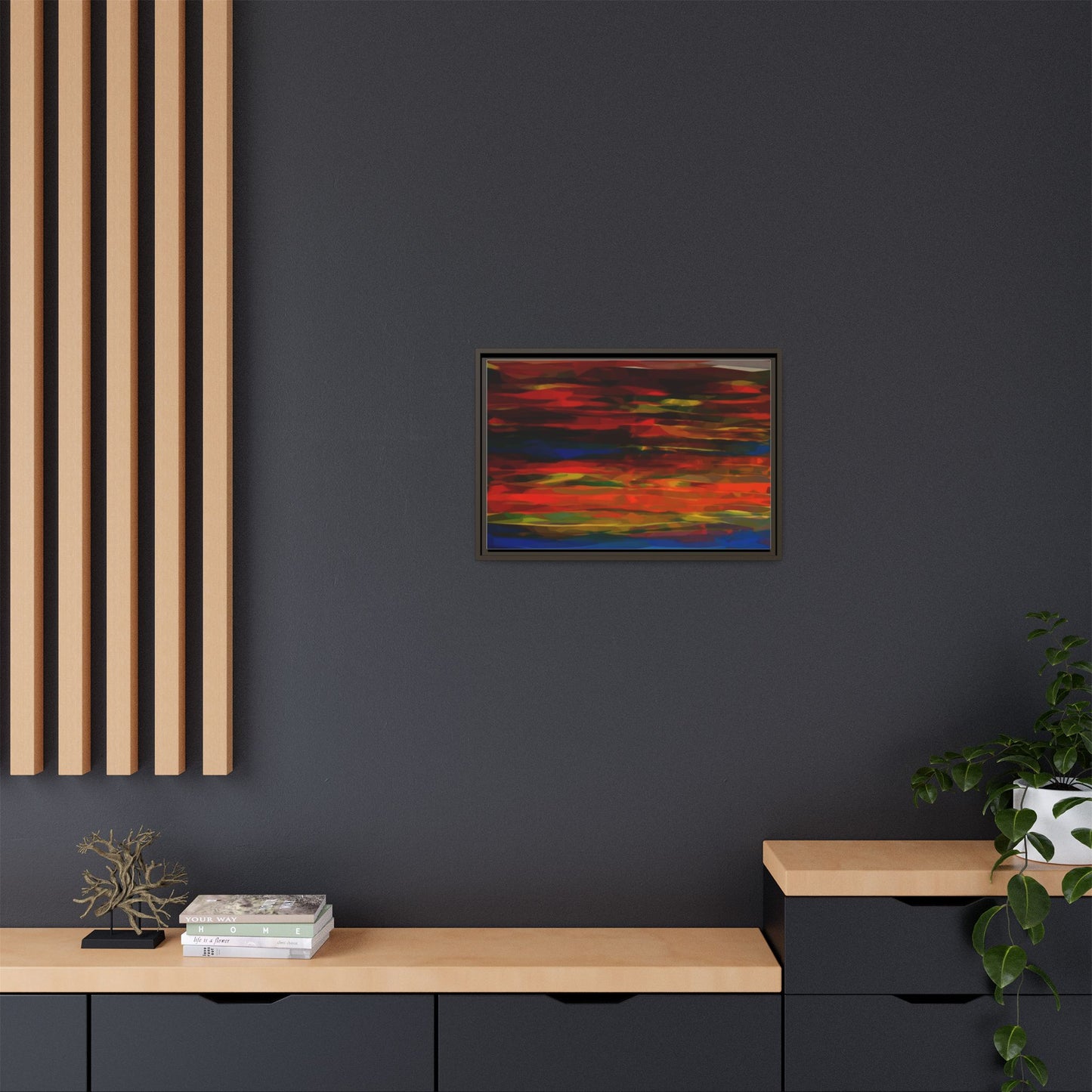 Abstract Multi-Color Matte Canvas Framed Wall Art — Bold Red & Blue Modern Painting