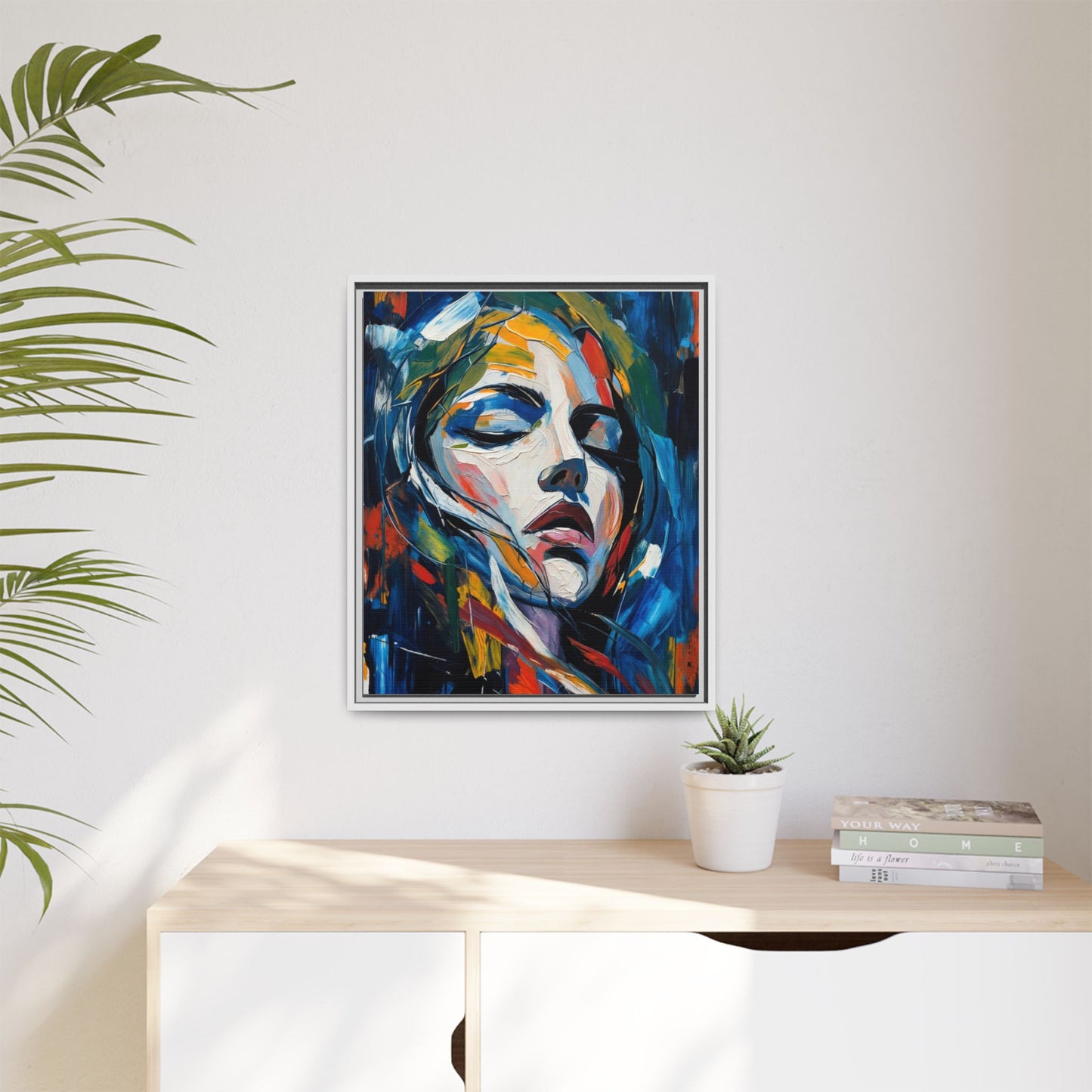 Abstract Colorful Woman Portrait — Framed Matte Canvas Wall Art