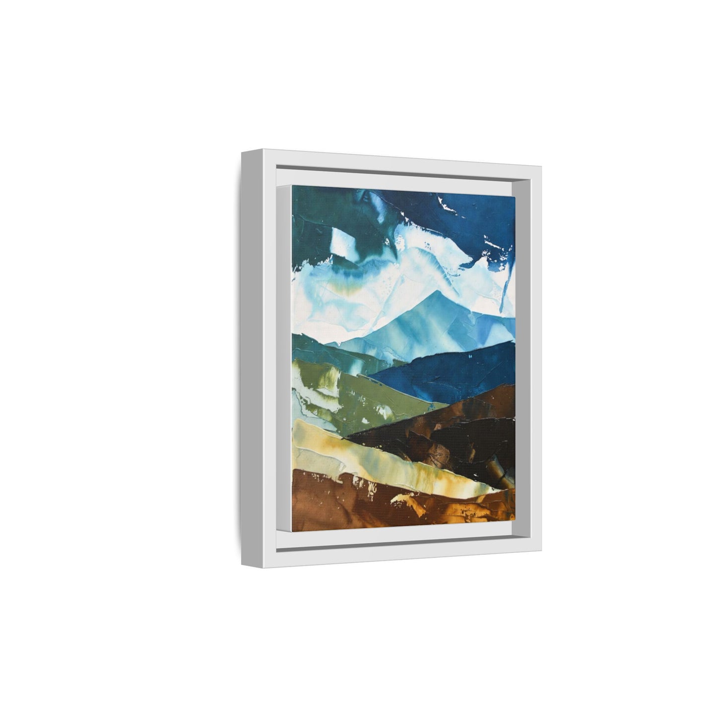 Framed Abstract Mountain Canvas Art — Blue & Earthtone Landscape Print