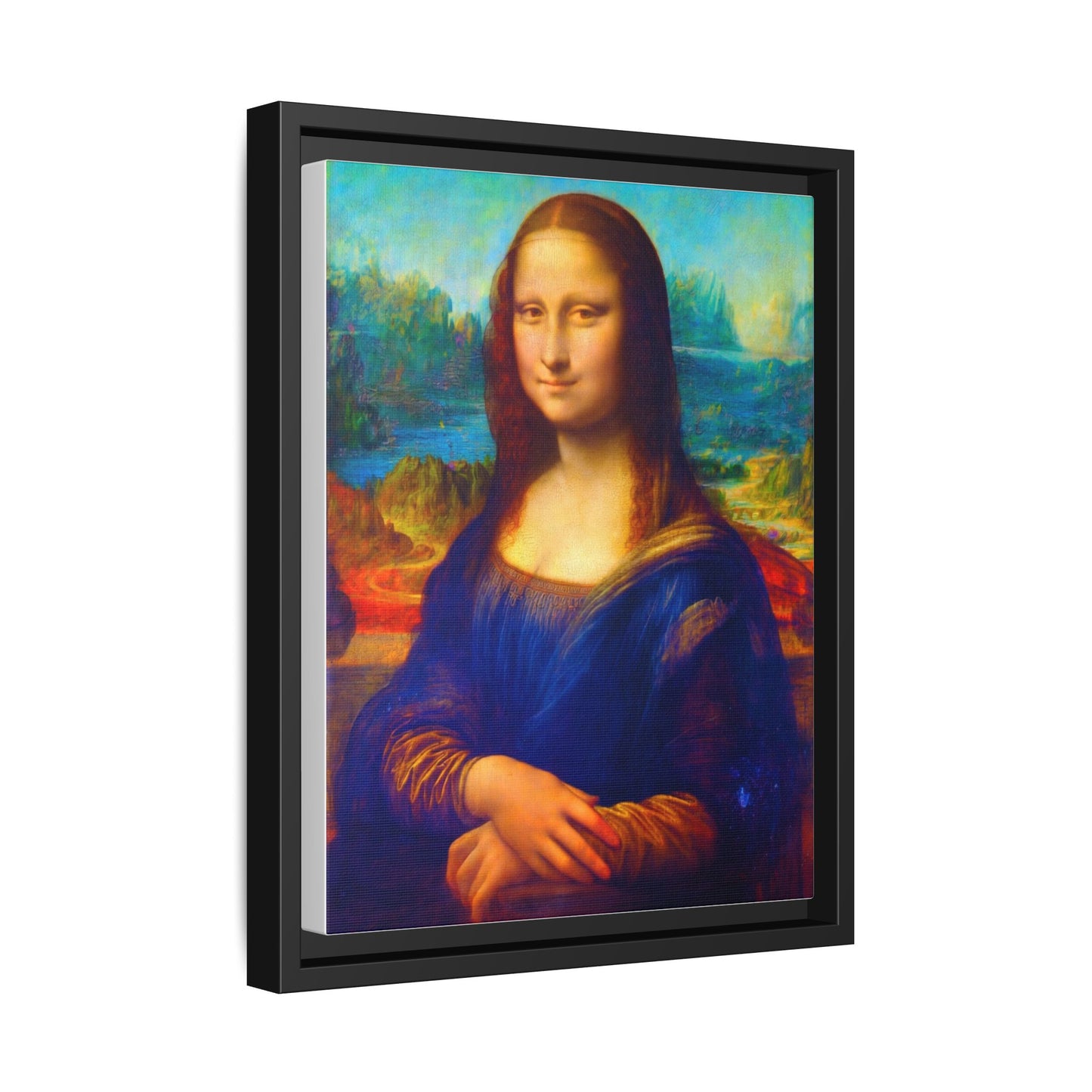 Framed Matte Canvas Print — Colorful Mona Lisa Wall Art