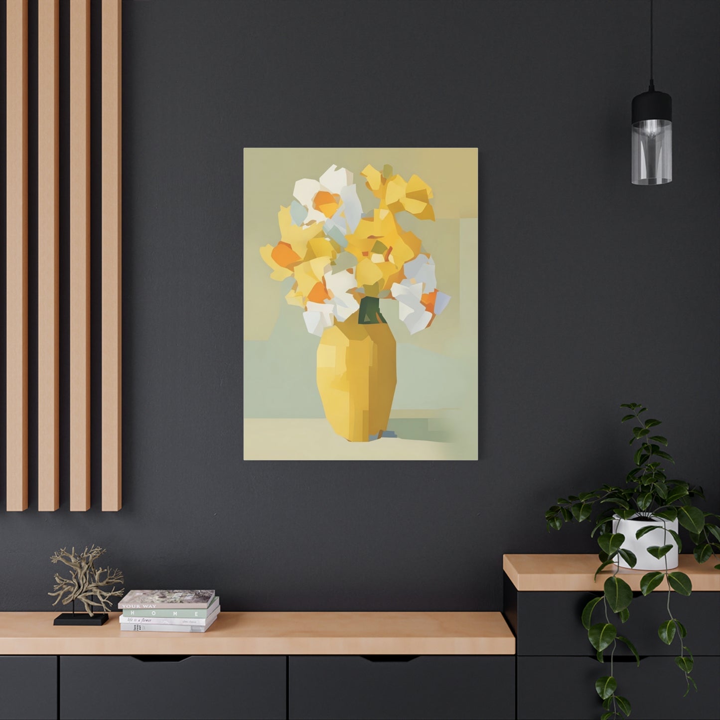 Yellow Vase Floral Canvas Print — Modern Abstract Daffodil Wall Art