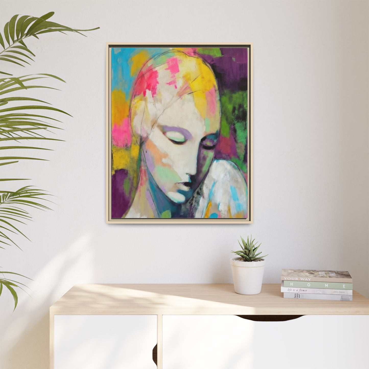 Framed Matte Canvas Art - Colorful Abstract Portrait