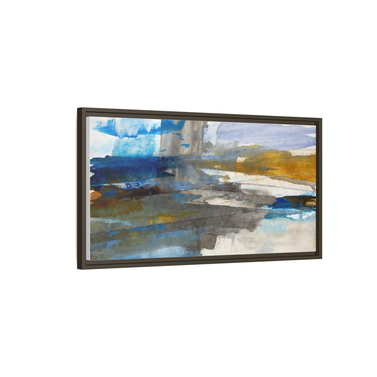 Abstract Blue & Gold Framed Canvas Art — Matte Multi-Color Wall Print