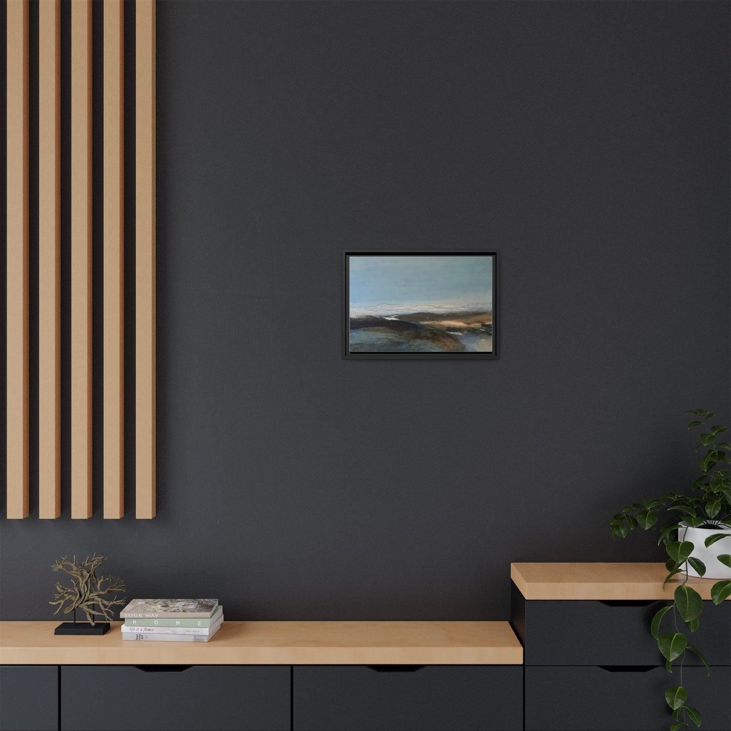 Framed Matte Canvas Wall Art — Serene Abstract Blue Landscape