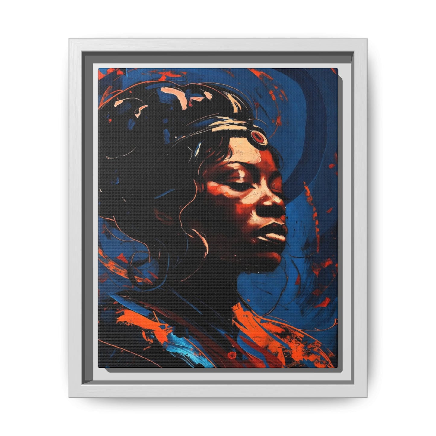 Framed Matte Canvas Art - Vibrant Portrait of a Black Woman (Multi-Color)