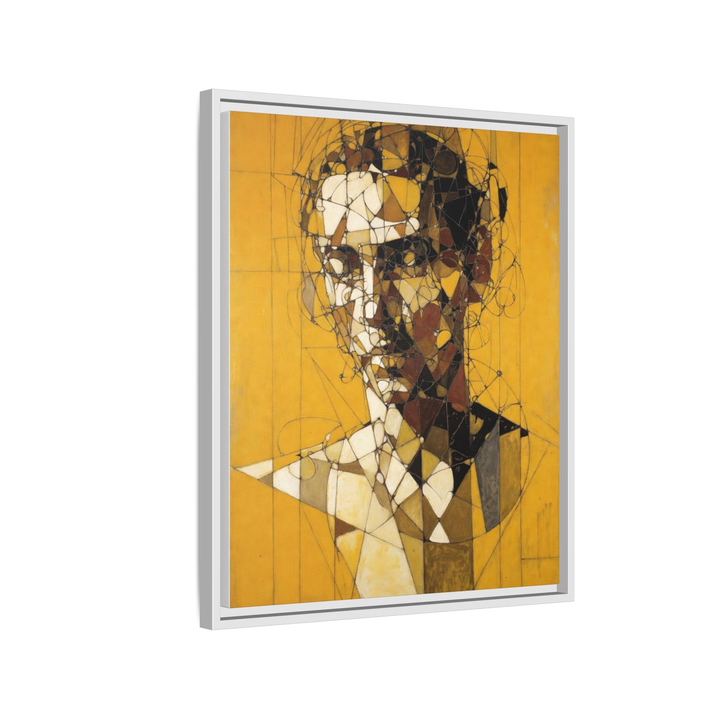 Framed Matte Canvas Art - Abstract Geometric Portrait on Mustard Yellow
