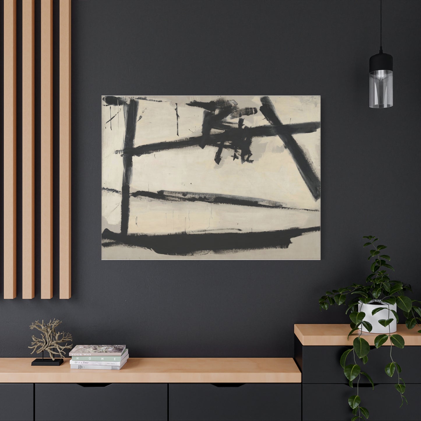 Painting Number 2 by Franz Kline Abstract Black and White Stretched Canvas Art – Matte Wall Decor