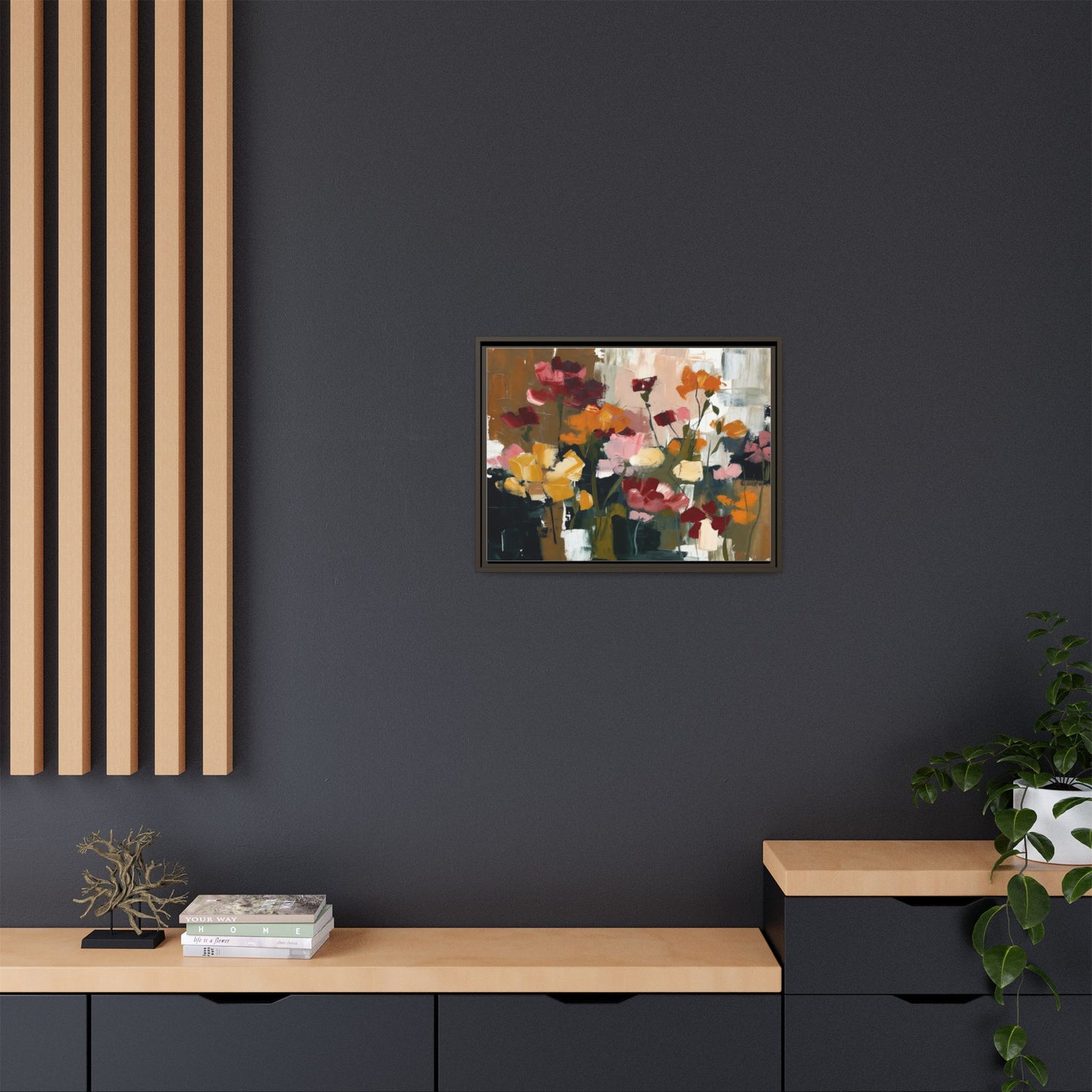 Framed Matte Canvas Floral Abstract Wall Art