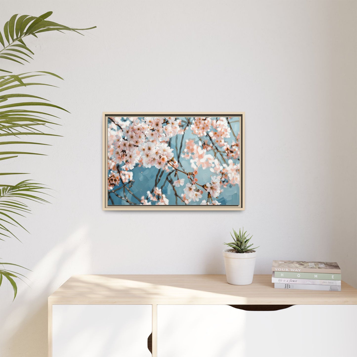 Framed Cherry Blossom Matte Canvas Print — Soft Pink Floral Wall Art