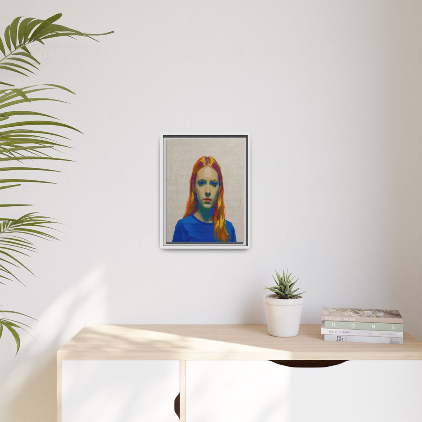 Framed Matte Canvas Portrait — Vibrant Multi‑Color Girl Art Print
