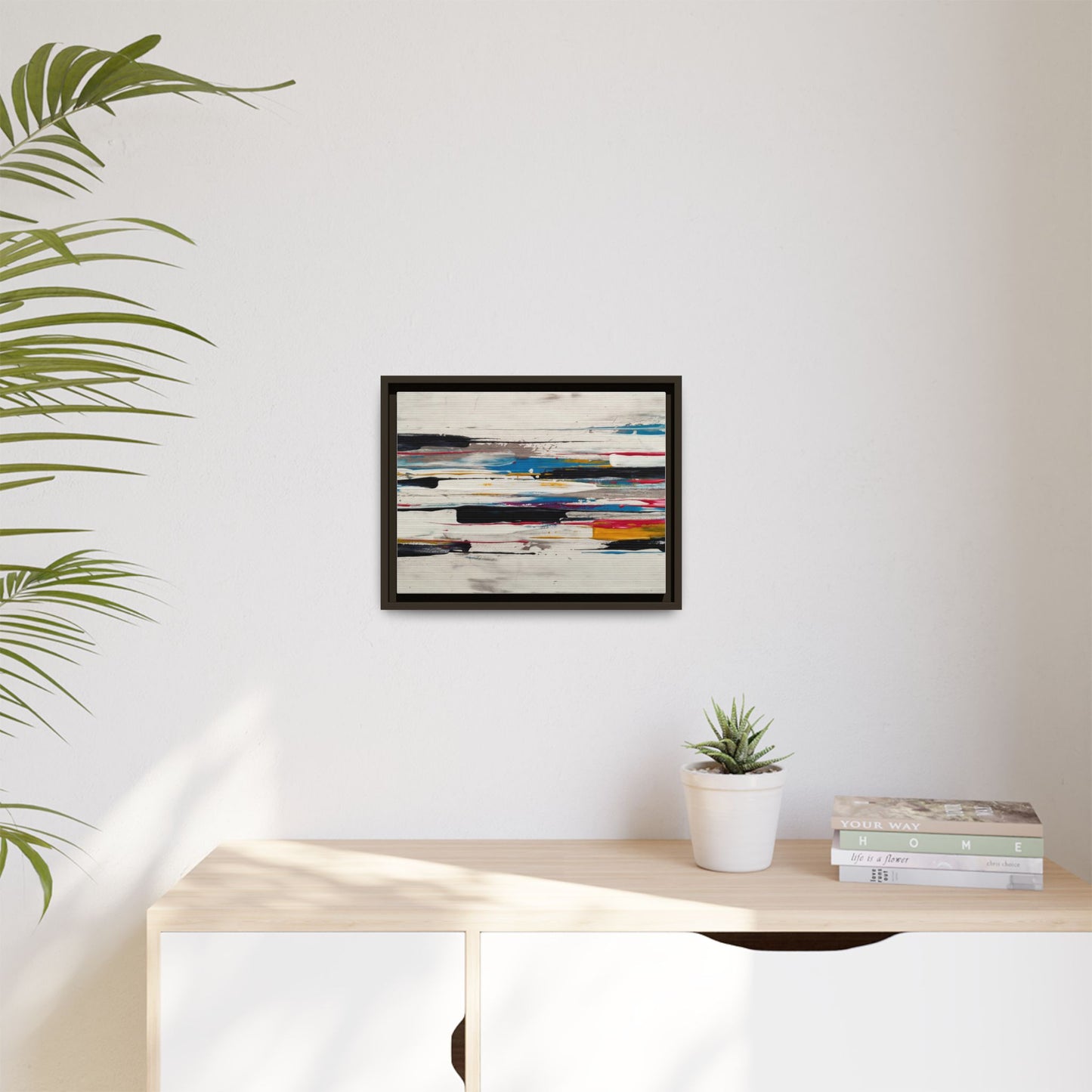 Abstract Multi-Color Framed Canvas Wall Art — Modern Horizontal Brushstroke Print