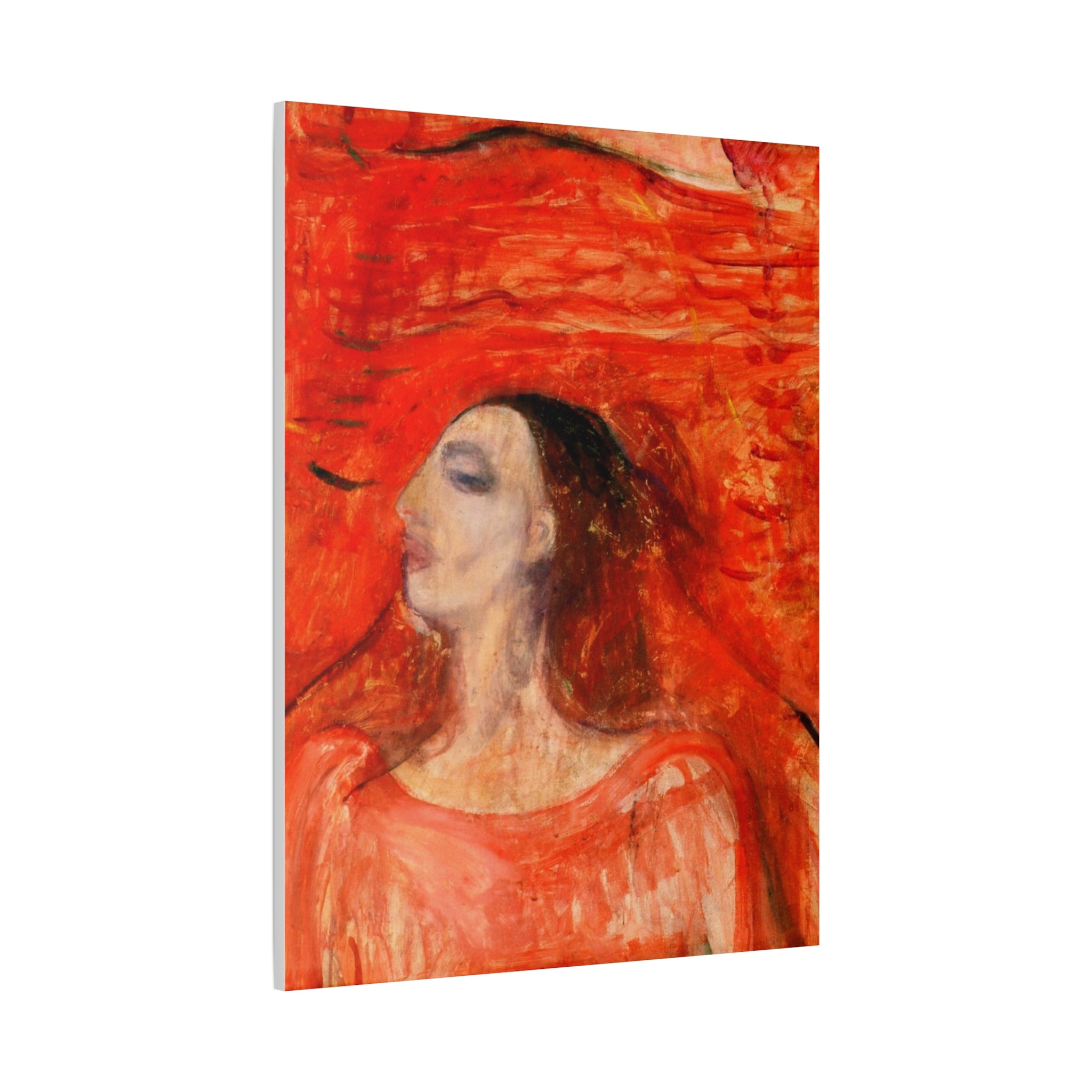 Woman's Head against a Red Background by Edvard Munch Matte Canvas Wall Art