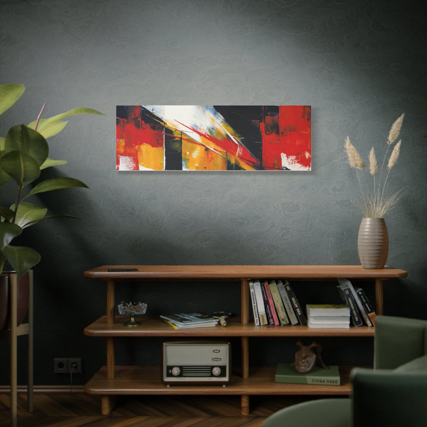 Abstract Geometric Canvas Art — Bold Red & Black Modern Wall Painting