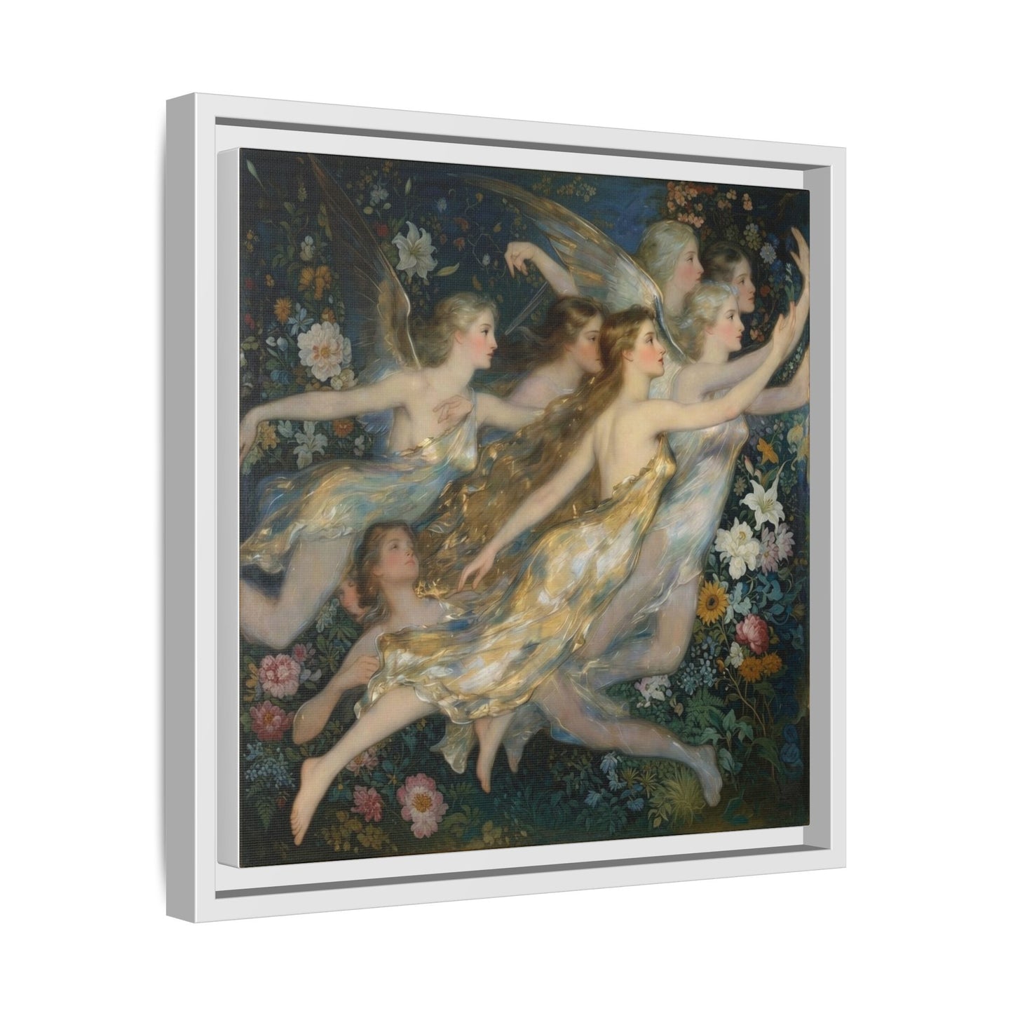 Framed Matte Canvas Wall Art — Vintage Fairies & Floral Painting