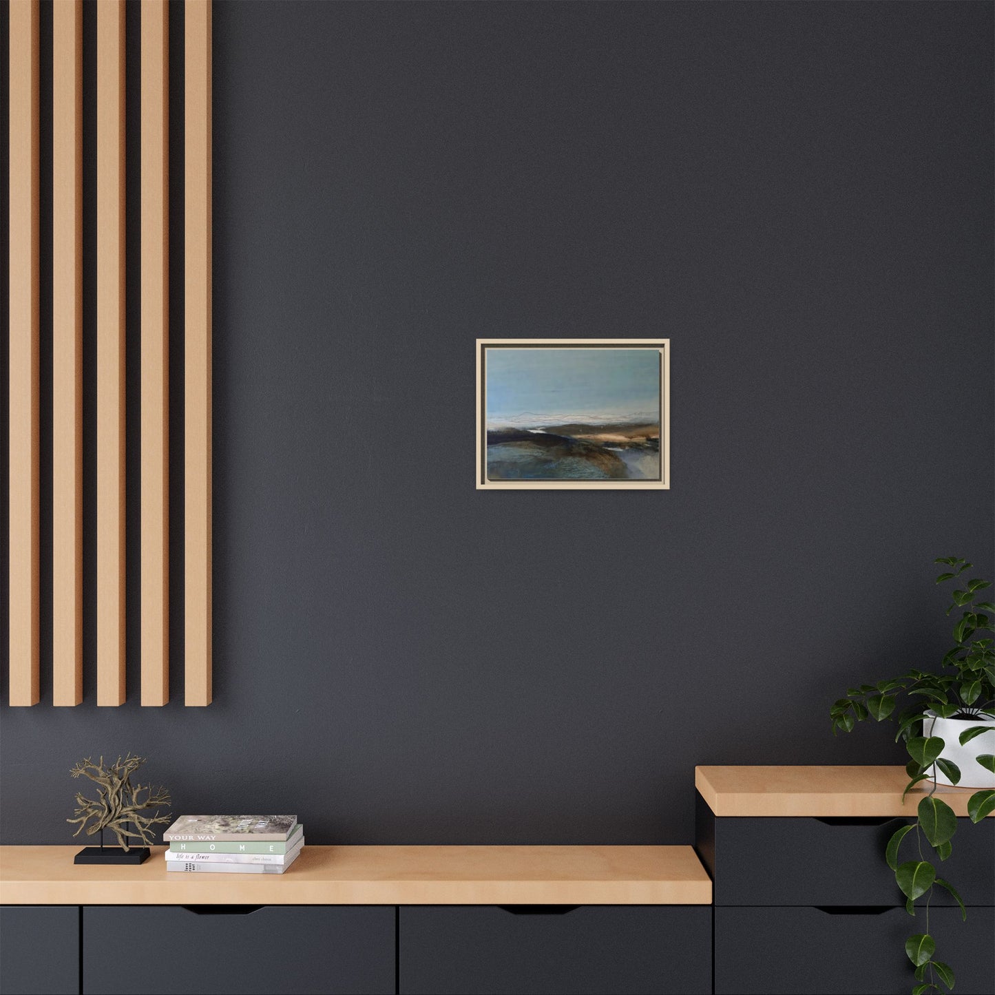 Framed Matte Canvas Wall Art — Serene Abstract Blue Landscape