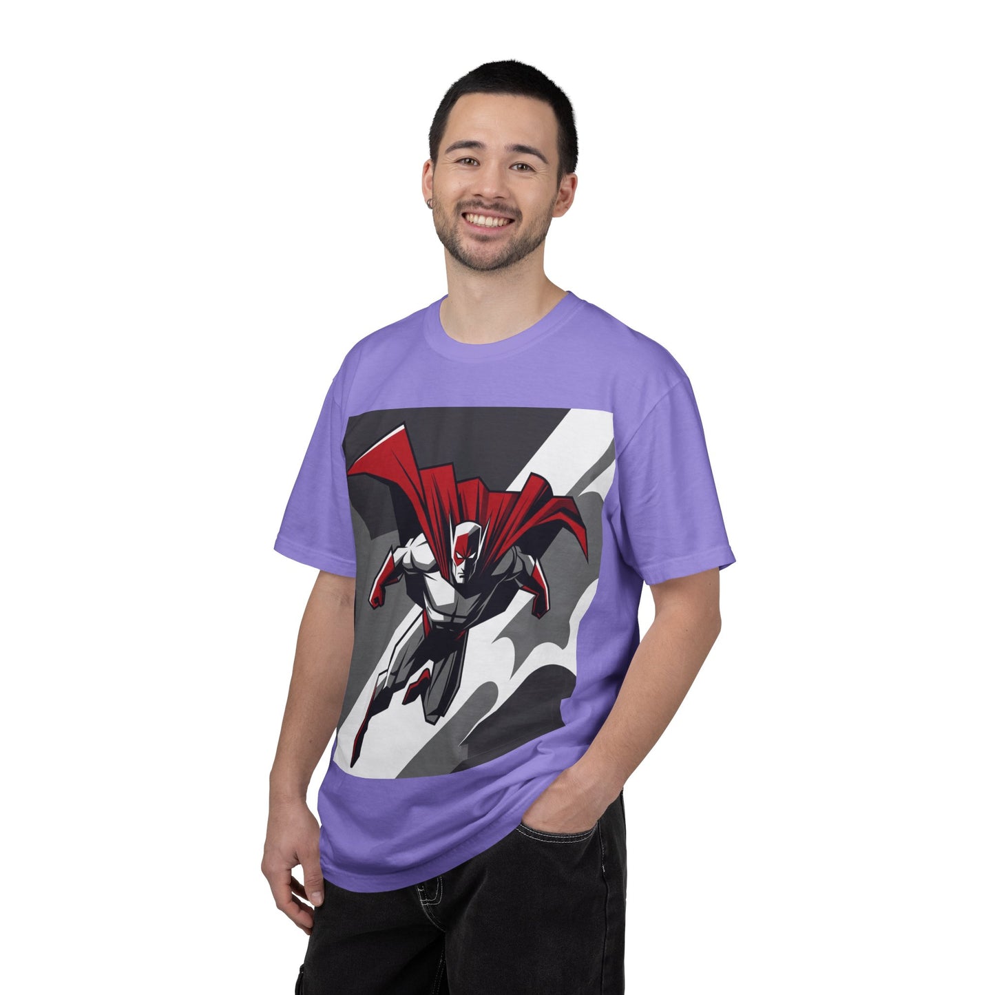 Superhero Action T-Shirt — Red Cape Comic Graphic Tee