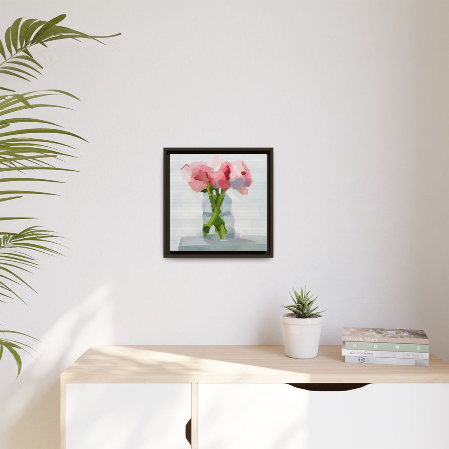 Framed Floral Canvas Art — Pink Peonies in Vase (Matte)