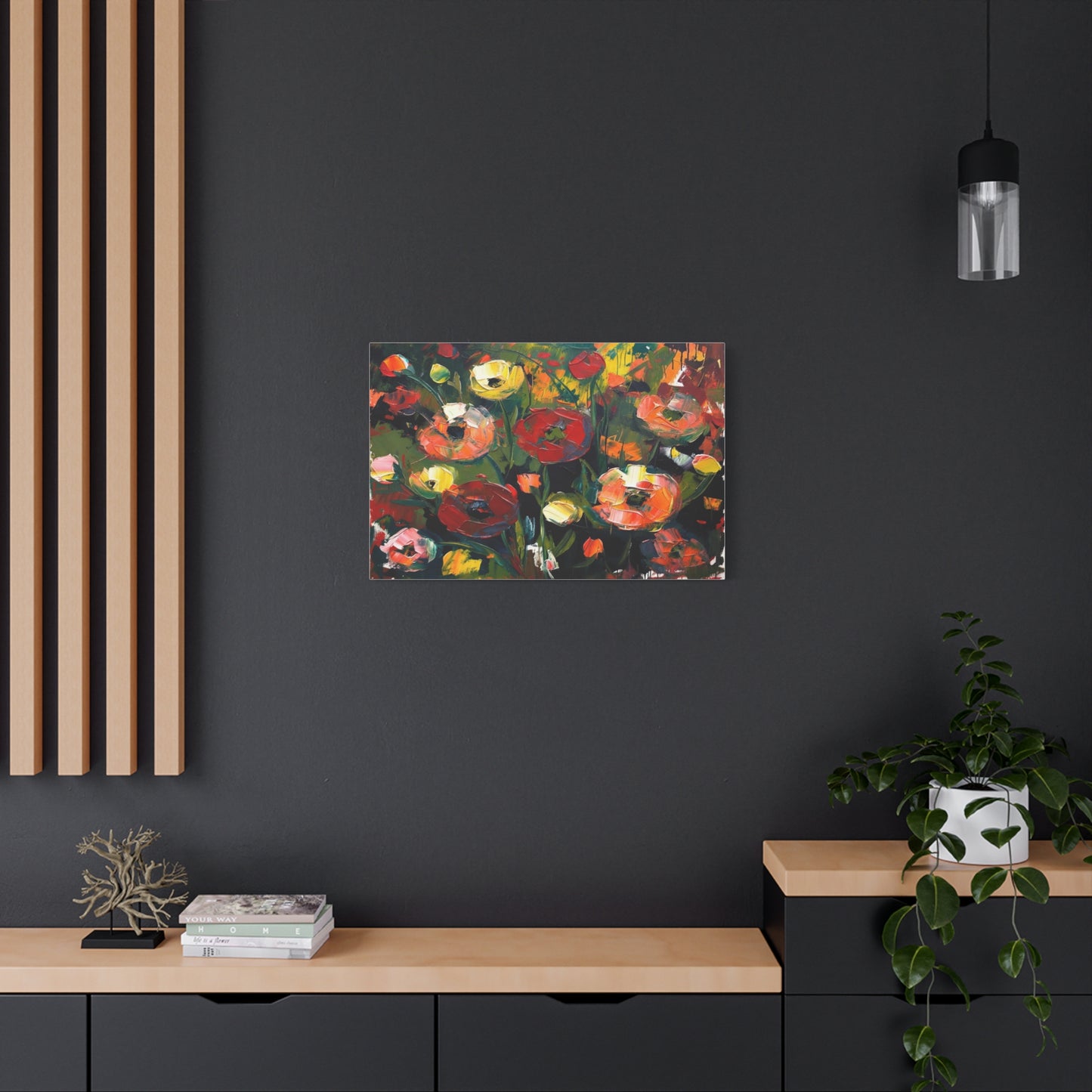 Bold Floral Abstract Canvas Print — Colorful Poppy Wall Art, Matte Stretched 1.25"