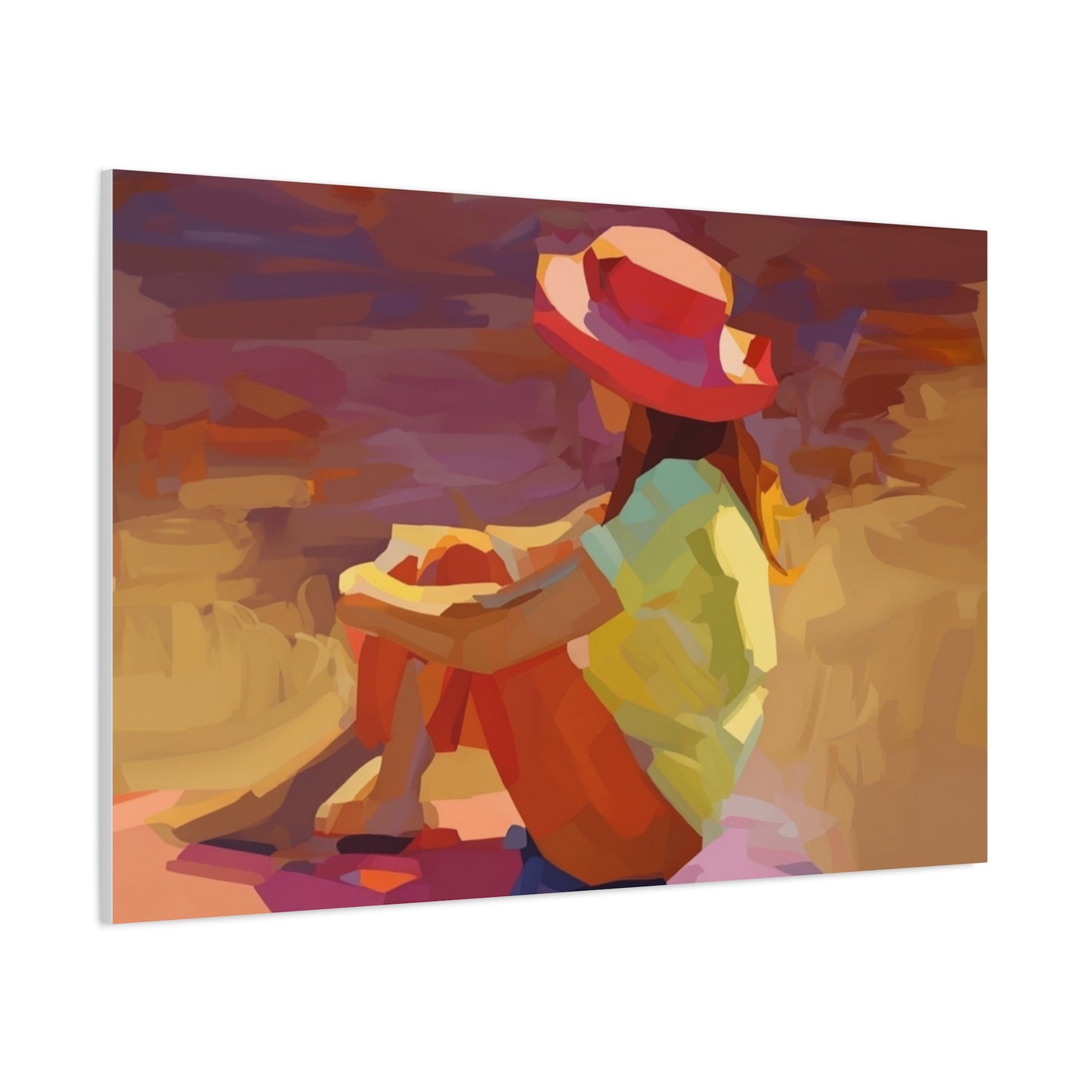 Sunset Daydream Canvas Art — Girl in Hat Matte Stretched Wall Art