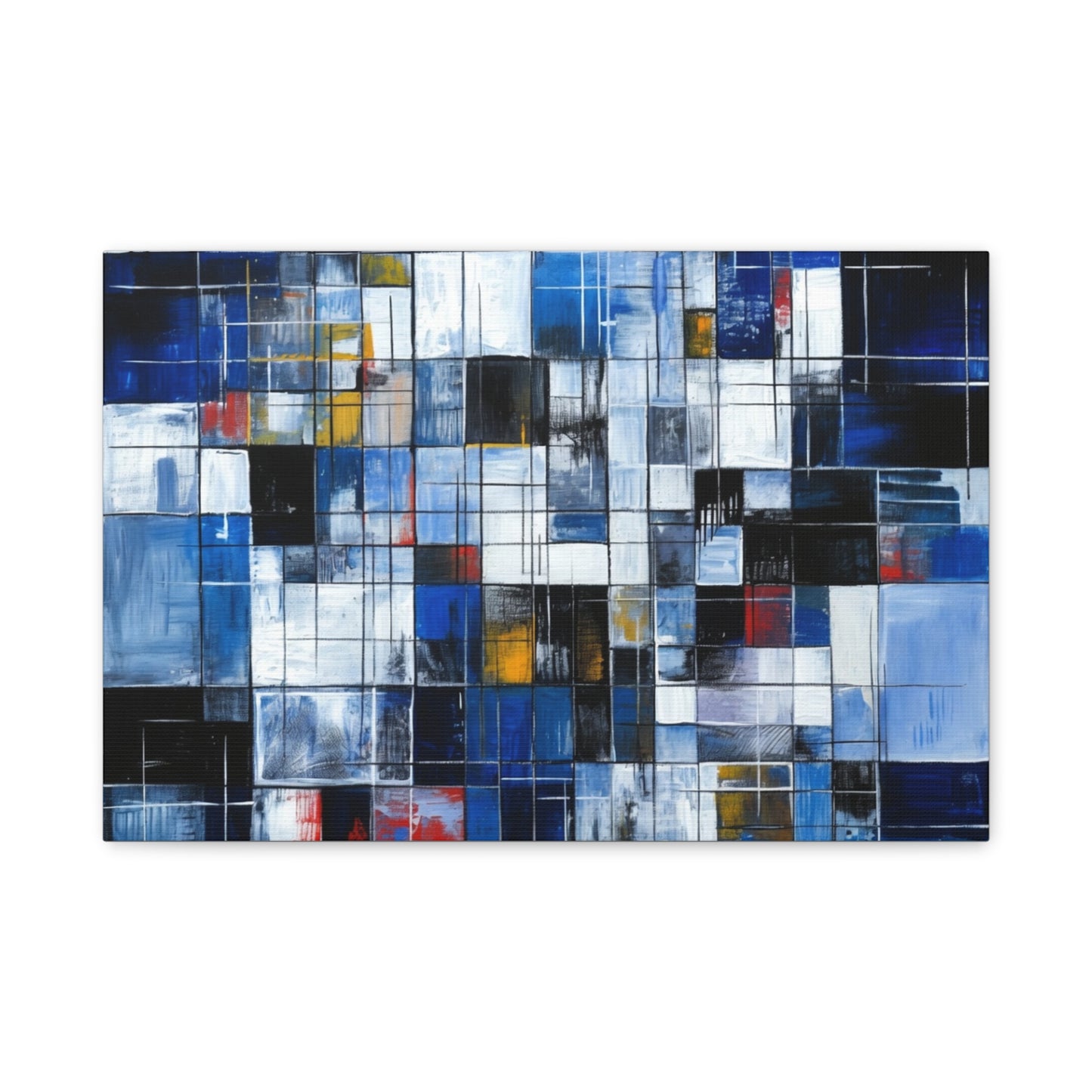 Abstract Blue Grid Matte Stretched Canvas Wall Art (1.25")