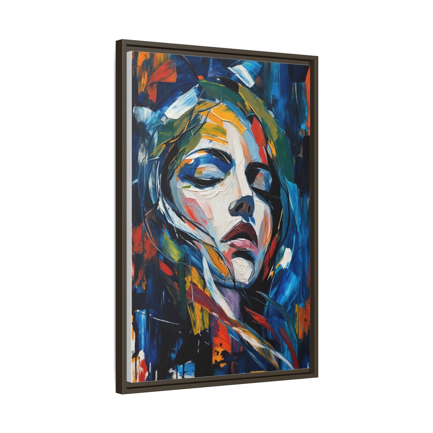 Abstract Colorful Woman Portrait — Framed Matte Canvas Wall Art