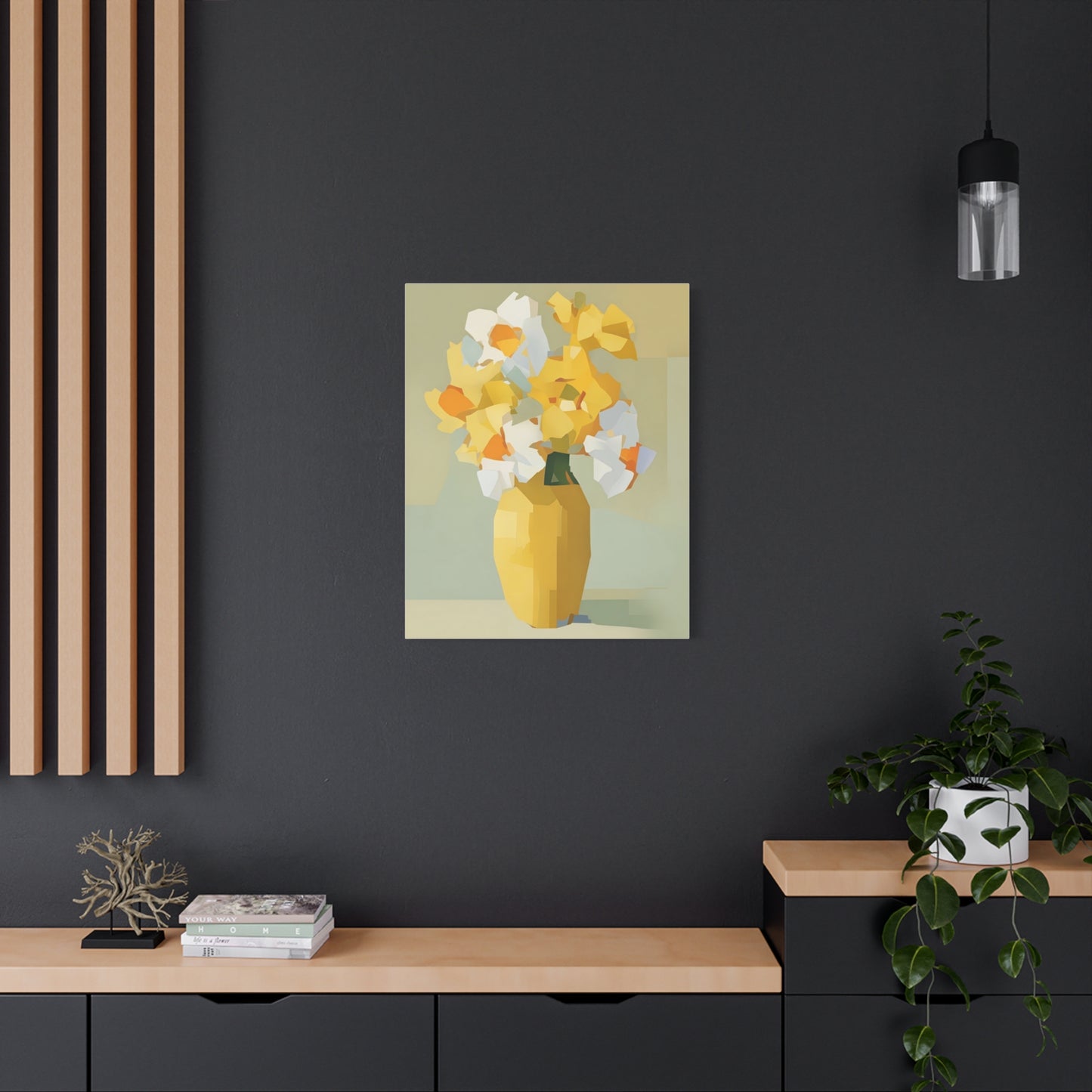 Yellow Vase Floral Canvas Print — Modern Abstract Daffodil Wall Art