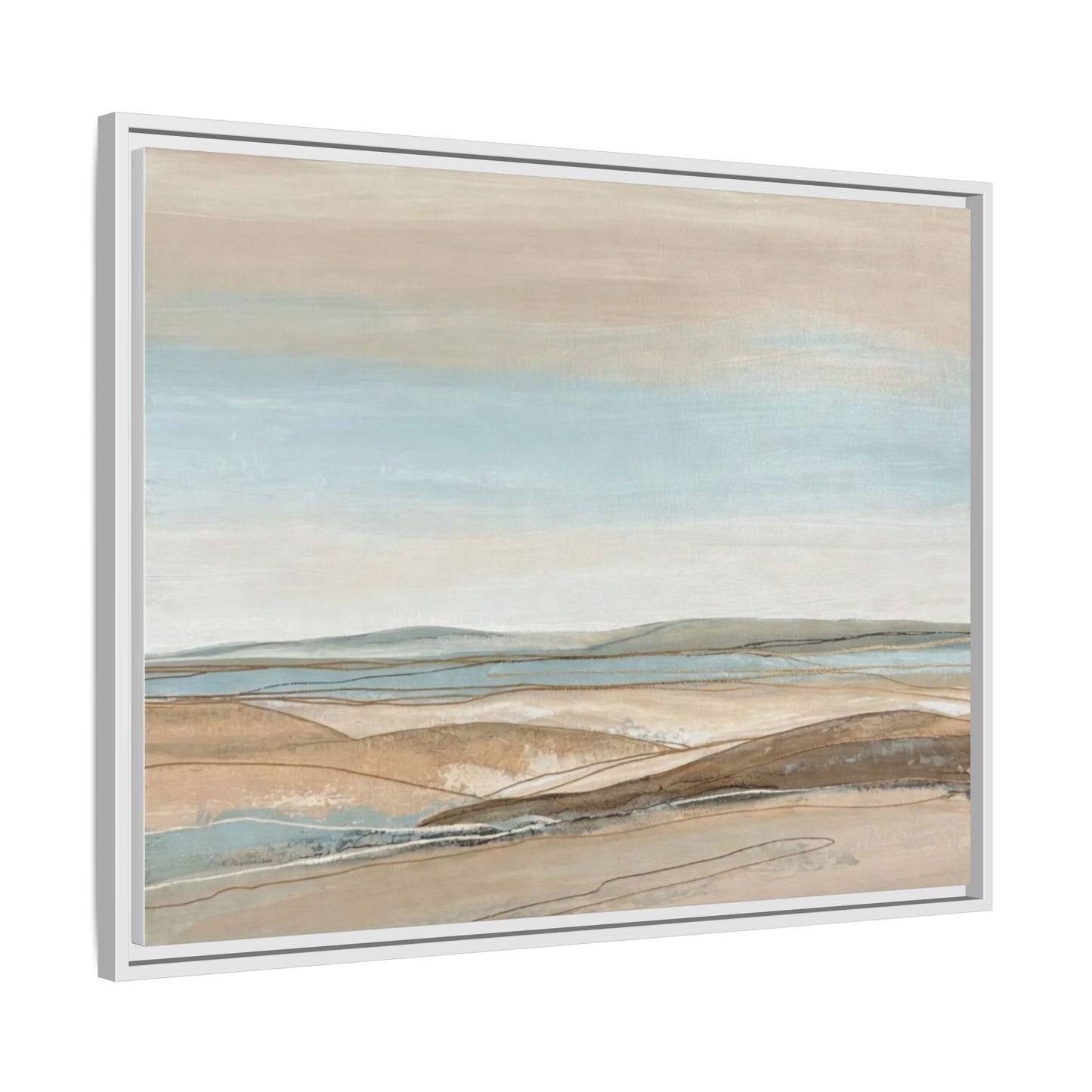 Framed Abstract Landscape Matte Canvas — Serene Coastal Horizon Wall Art