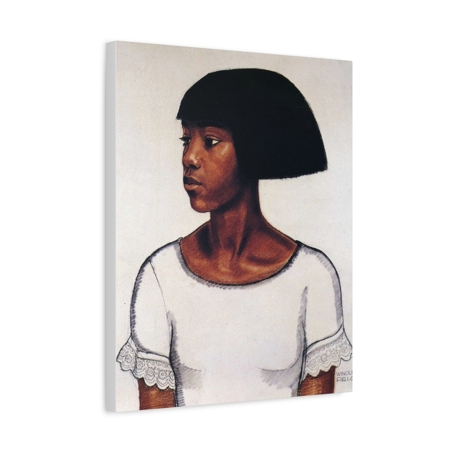 Portrait of a Young Woman by Winold Reiss Portrait Canvas Print – Matte Stretched Wall Art