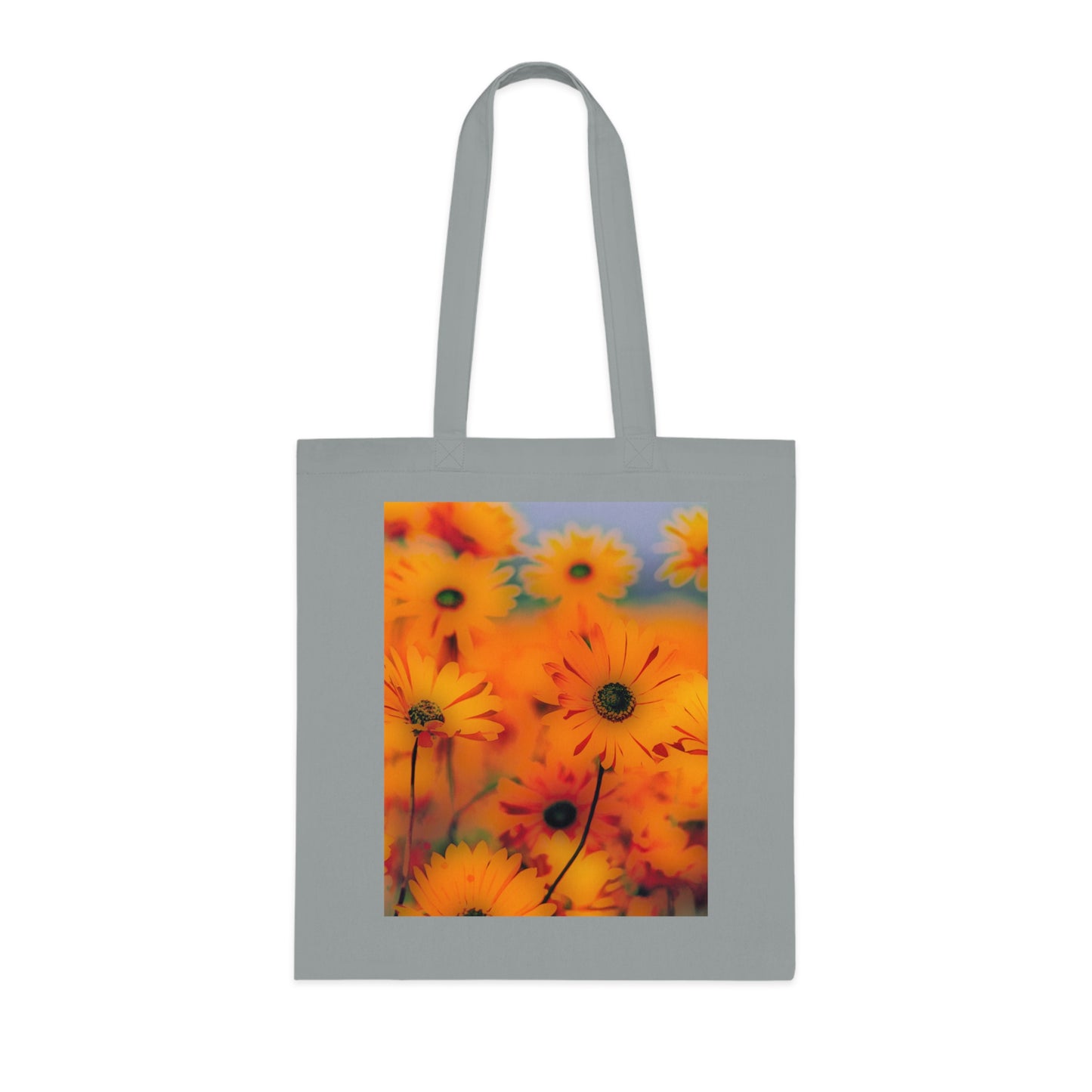 Floral Sunburst Cotton Tote — Bright Orange Daisy Print