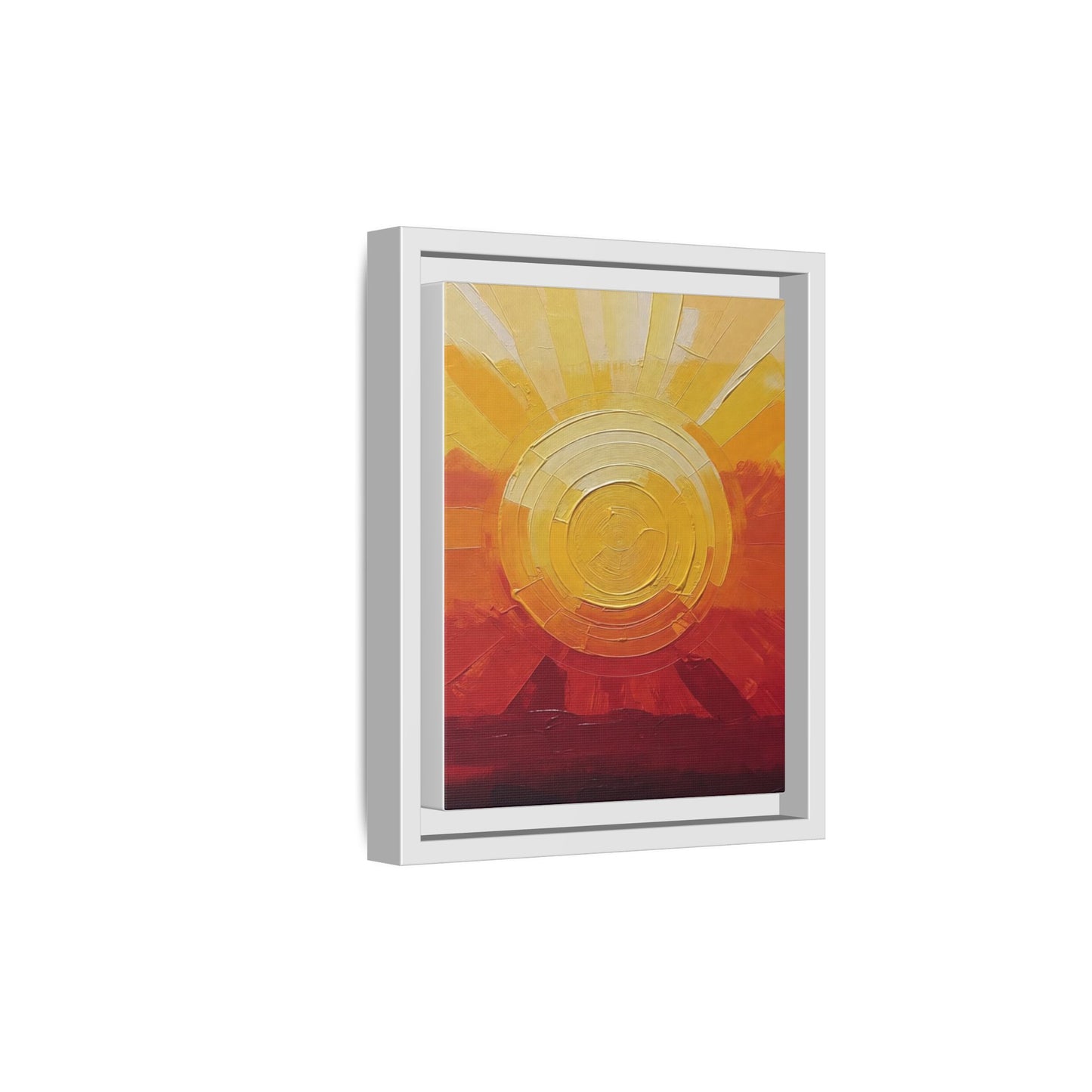 Sunburst Abstract Framed Canvas Art — Matte Multi‑Color Wall Print