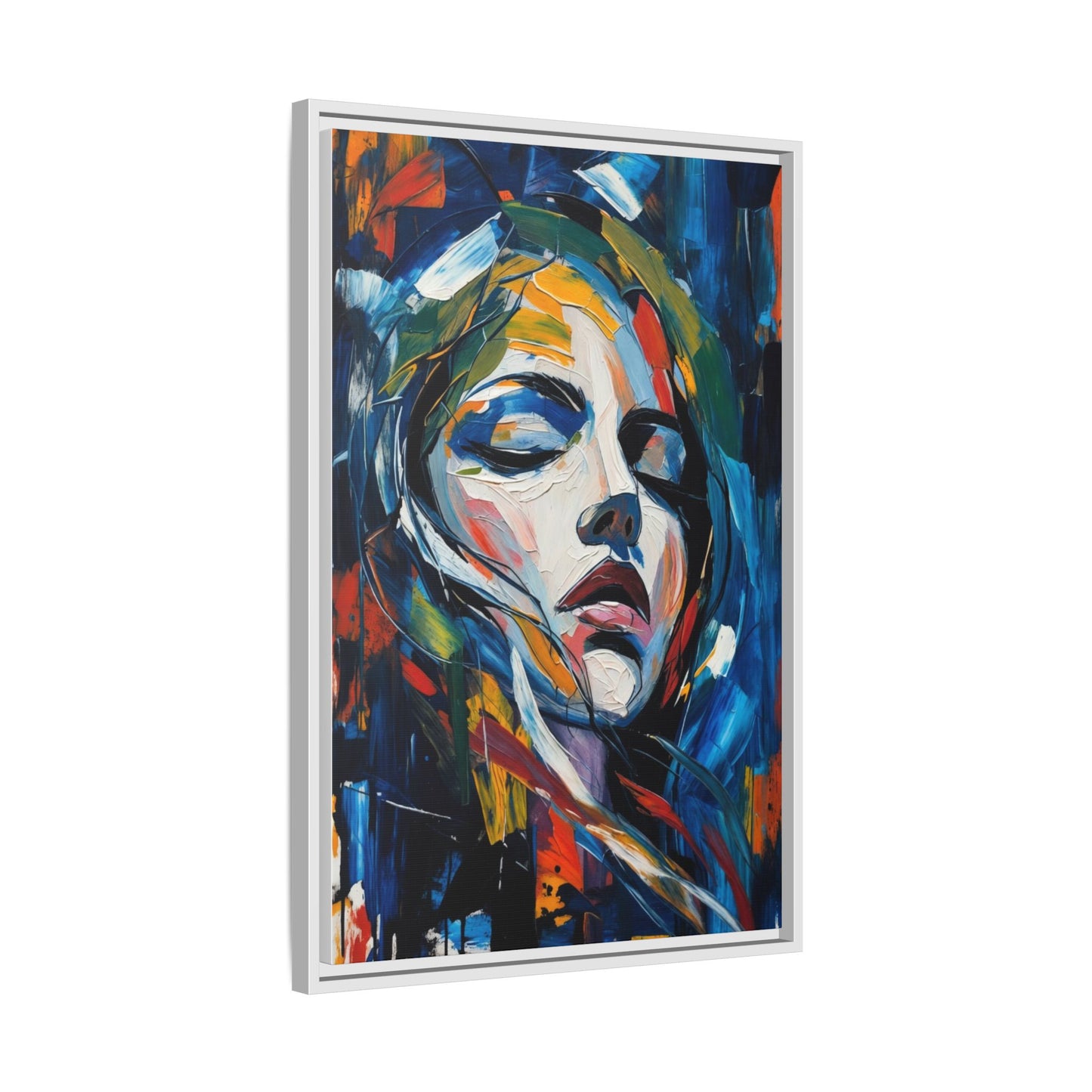 Abstract Colorful Woman Portrait — Framed Matte Canvas Wall Art