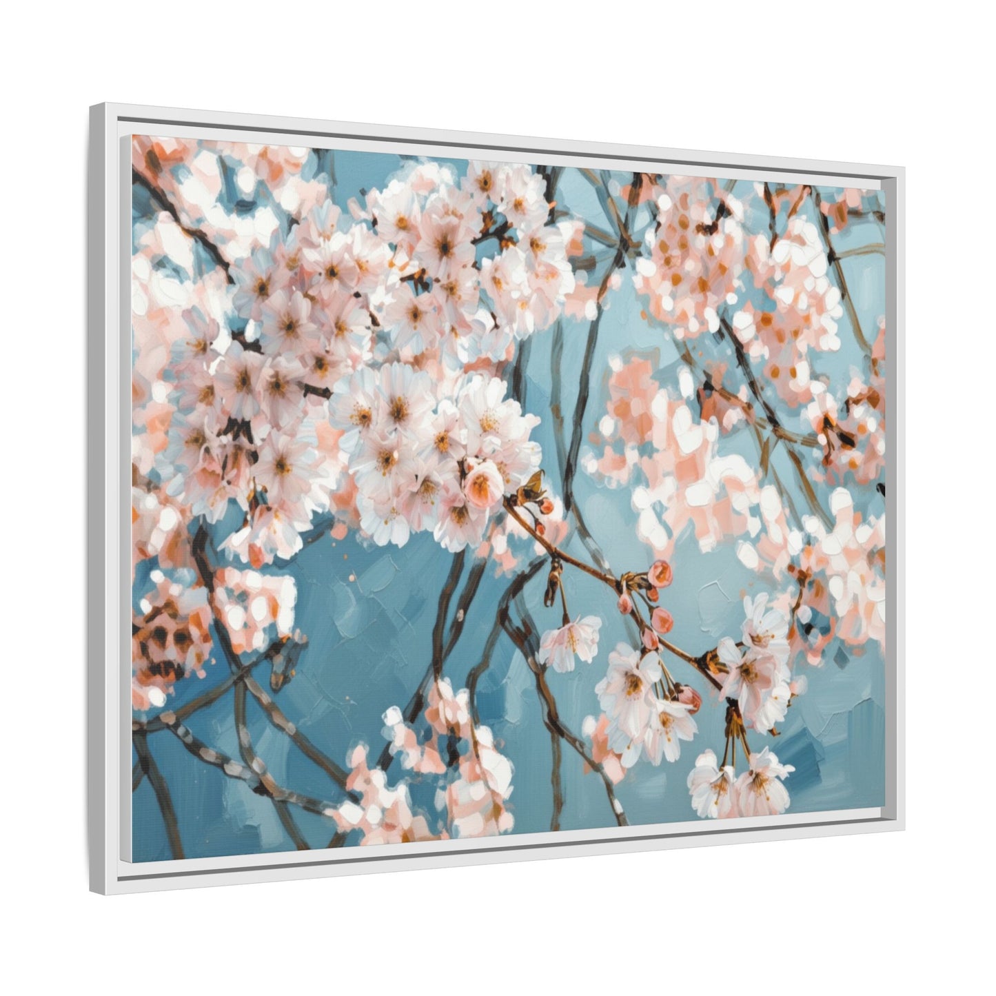 Framed Cherry Blossom Matte Canvas Print — Soft Pink Floral Wall Art