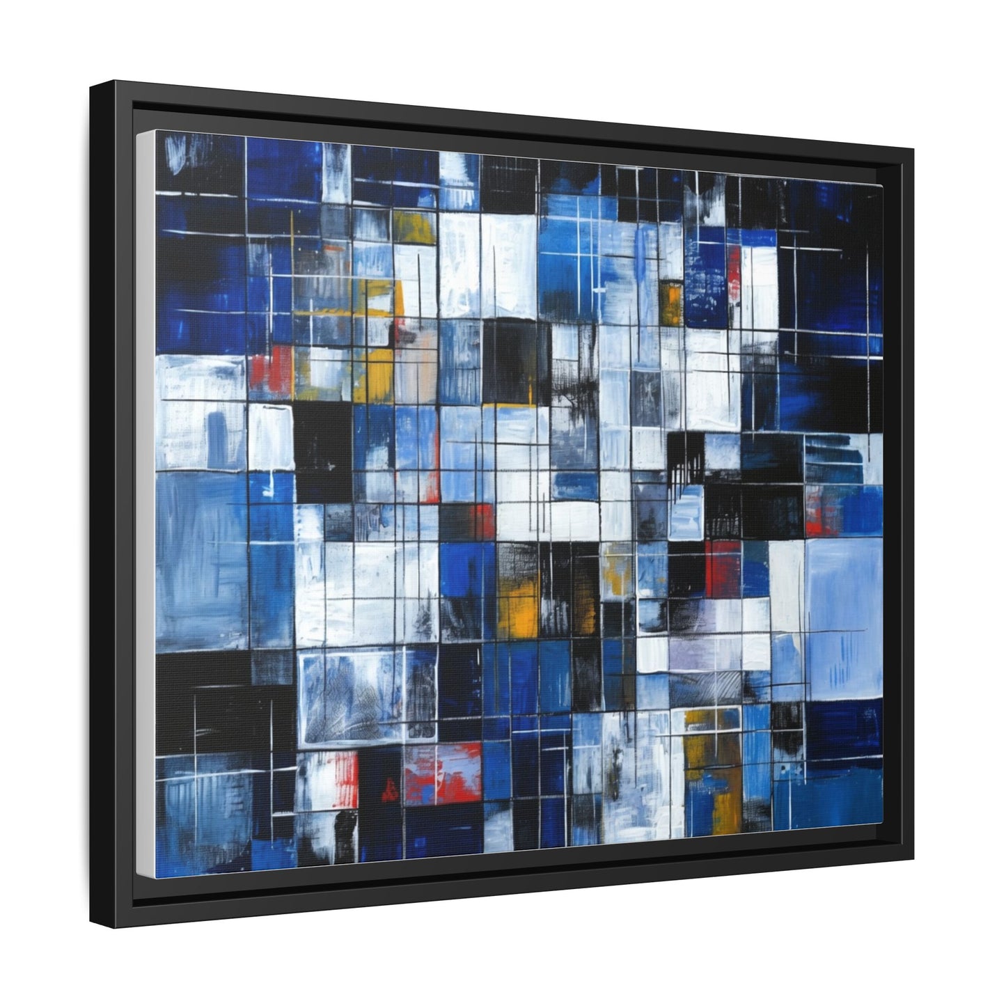 Abstract Blue Grid Matte Canvas Framed Art Print