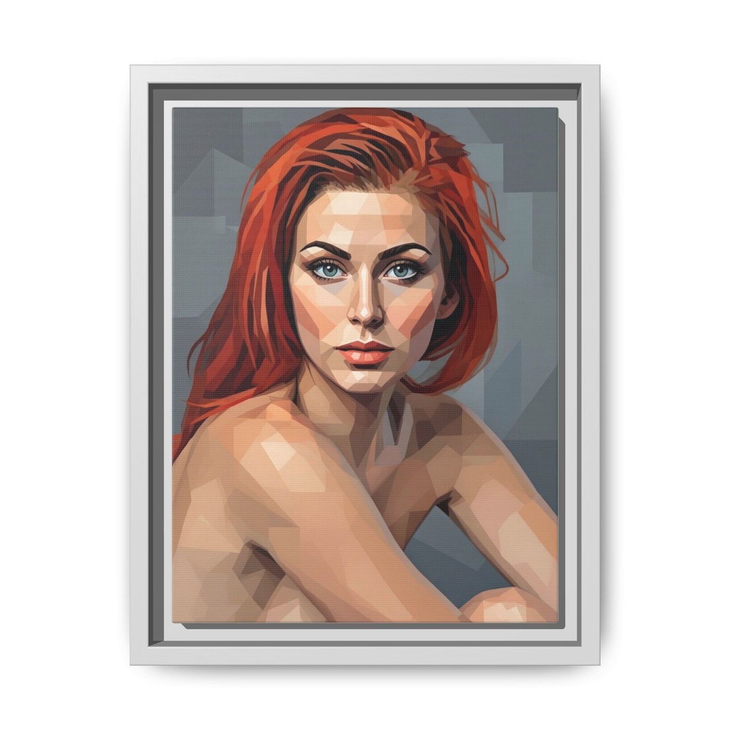 Framed Matte Canvas Portrait — Geometric Redhead Wall Art