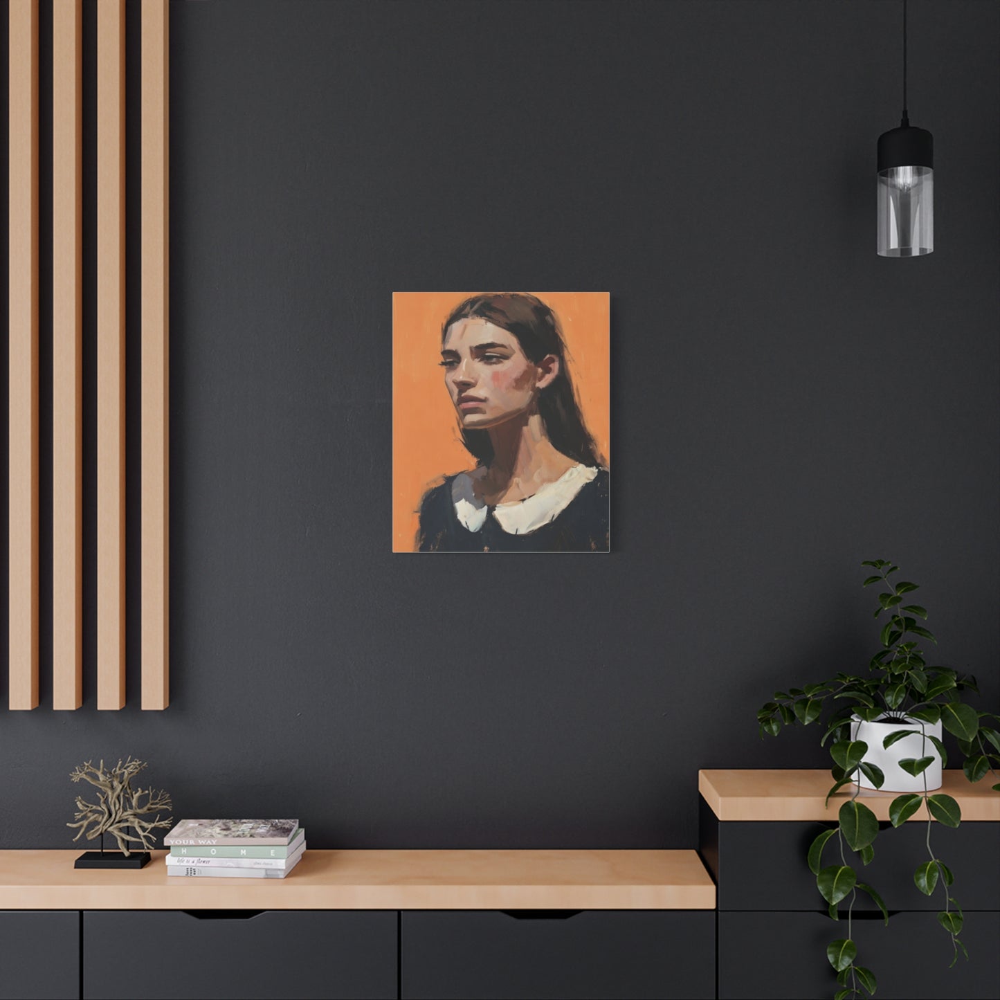 Portrait Canvas Print — Moody Female Figure in Warm Orange