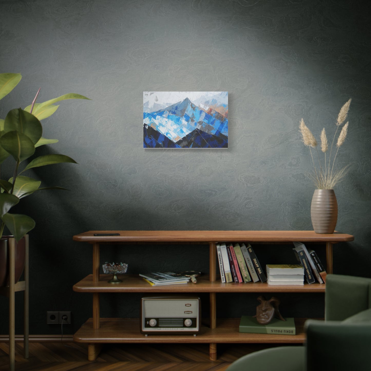 Blue Abstract Mountain Canvas Print – Modern Geometric Landscape Wall Art