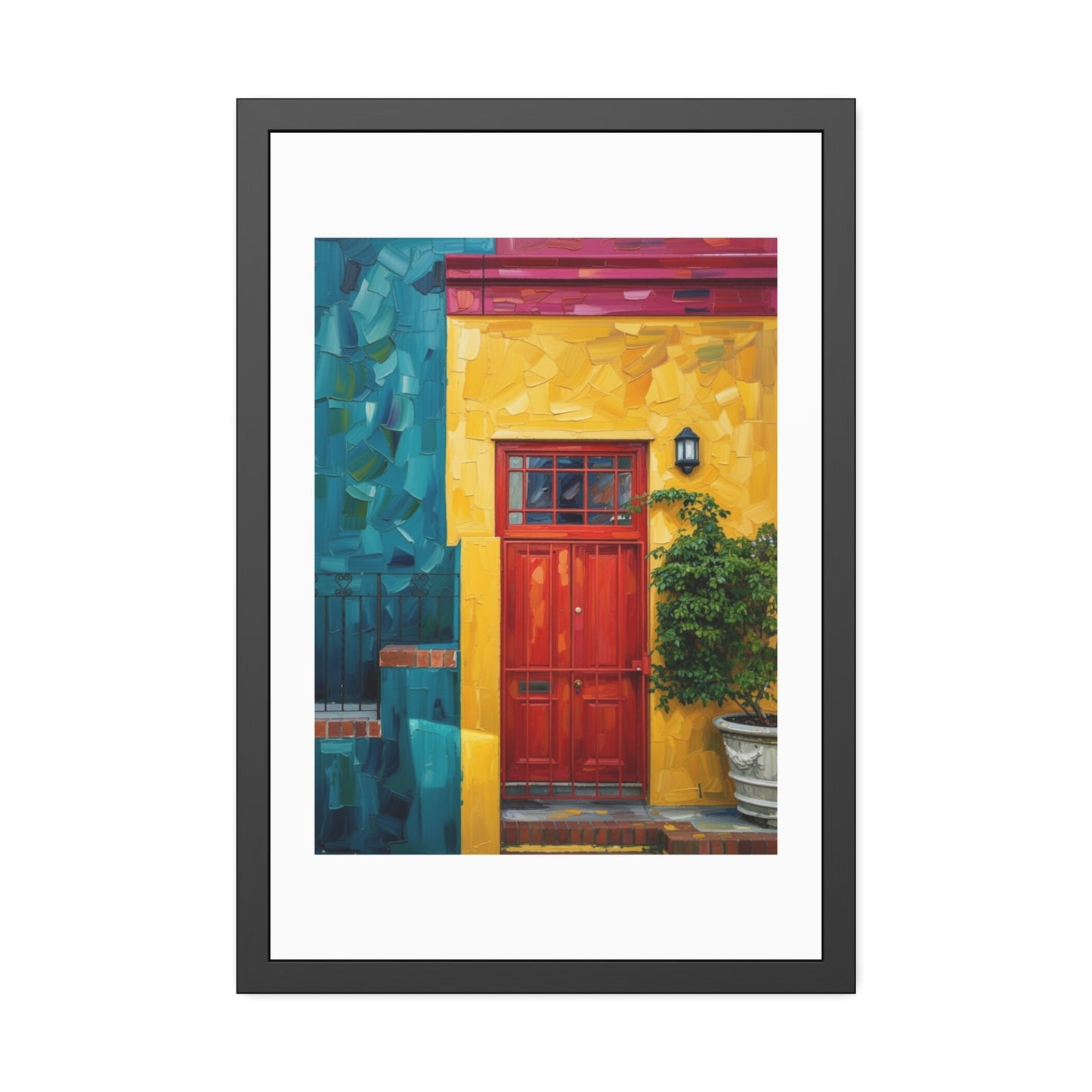 Framed Art Print - Vibrant Red Door Street Scene Poster